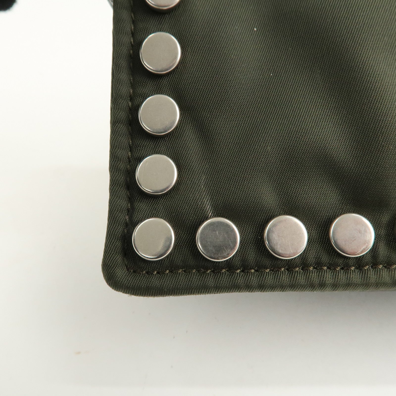 PRADA Tessuto Travel Pouch Studs Military Silver HDW Used