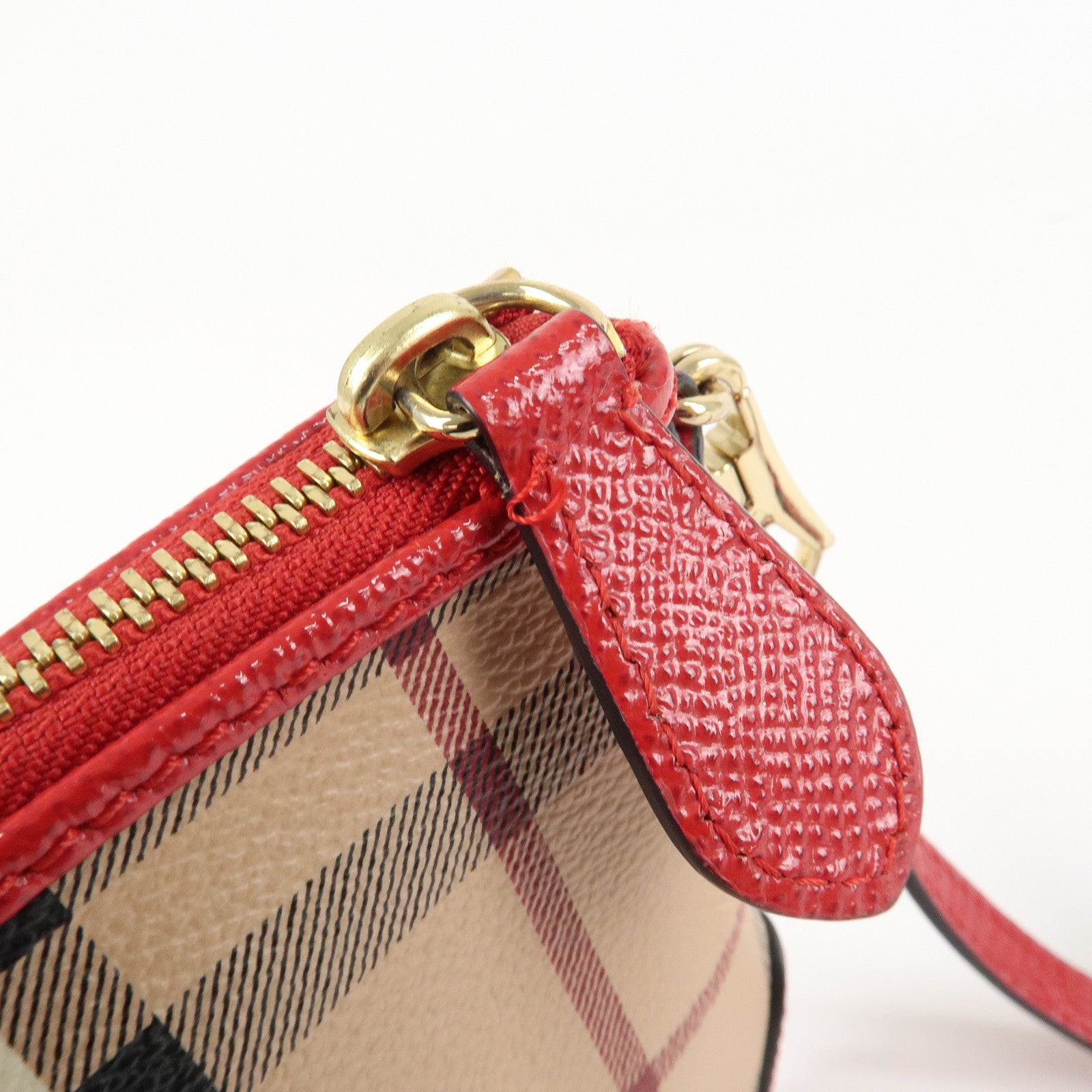BURBERRY PVC Leather Nova Plaid Shoulder Bag Beige Red Used