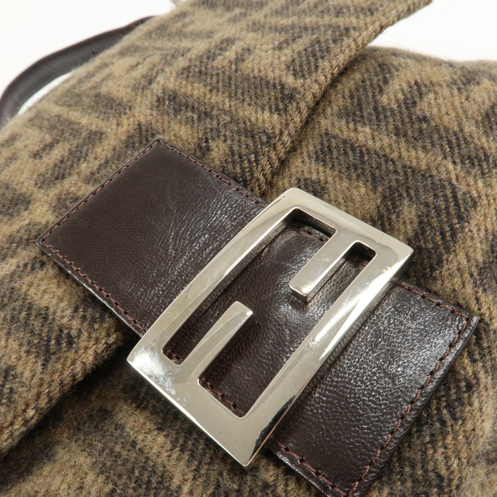 FENDI Mamma Baguette Zucca Wool Leather Shoulder Bag 26325 Used