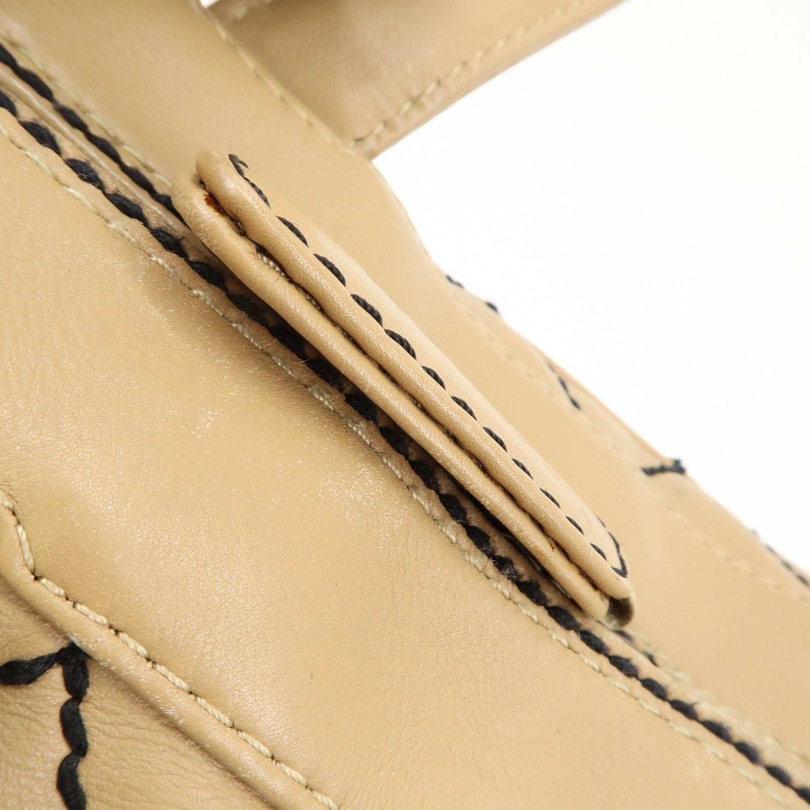 CHANEL Wild Stitch Lamb Skin Coco Mark Hand Bag Beige A14692 Used