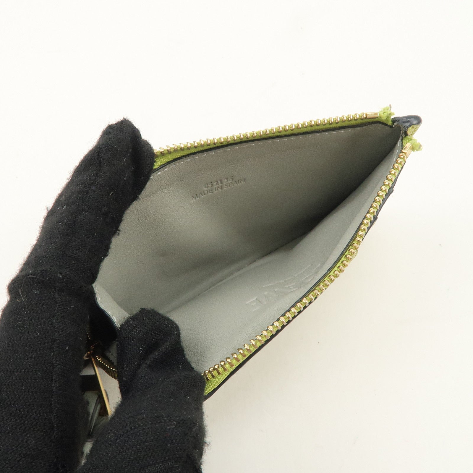 LOEWE Anagram Leather Coin Case Fragment Case Yellow Khaki Used