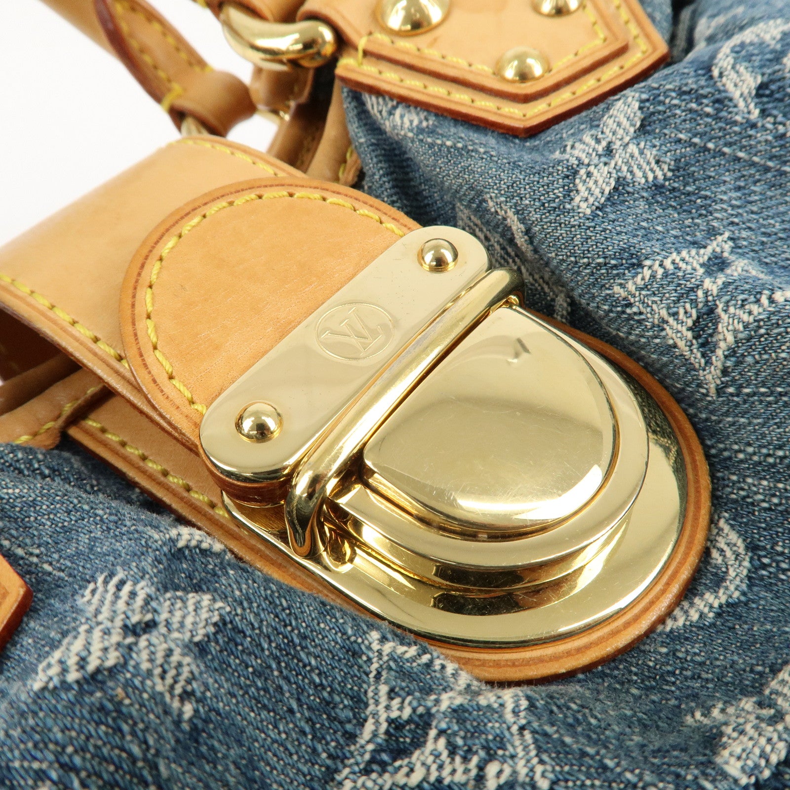 Louis Vuitton Monogram Denim Pleaty Hand Bag Blue M95020 Used