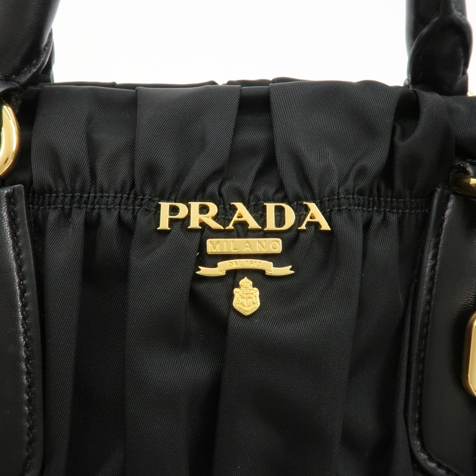 PRADA Logo Nylon Leather 2Way Bag Hand Bag Black NERO BN1407 Used