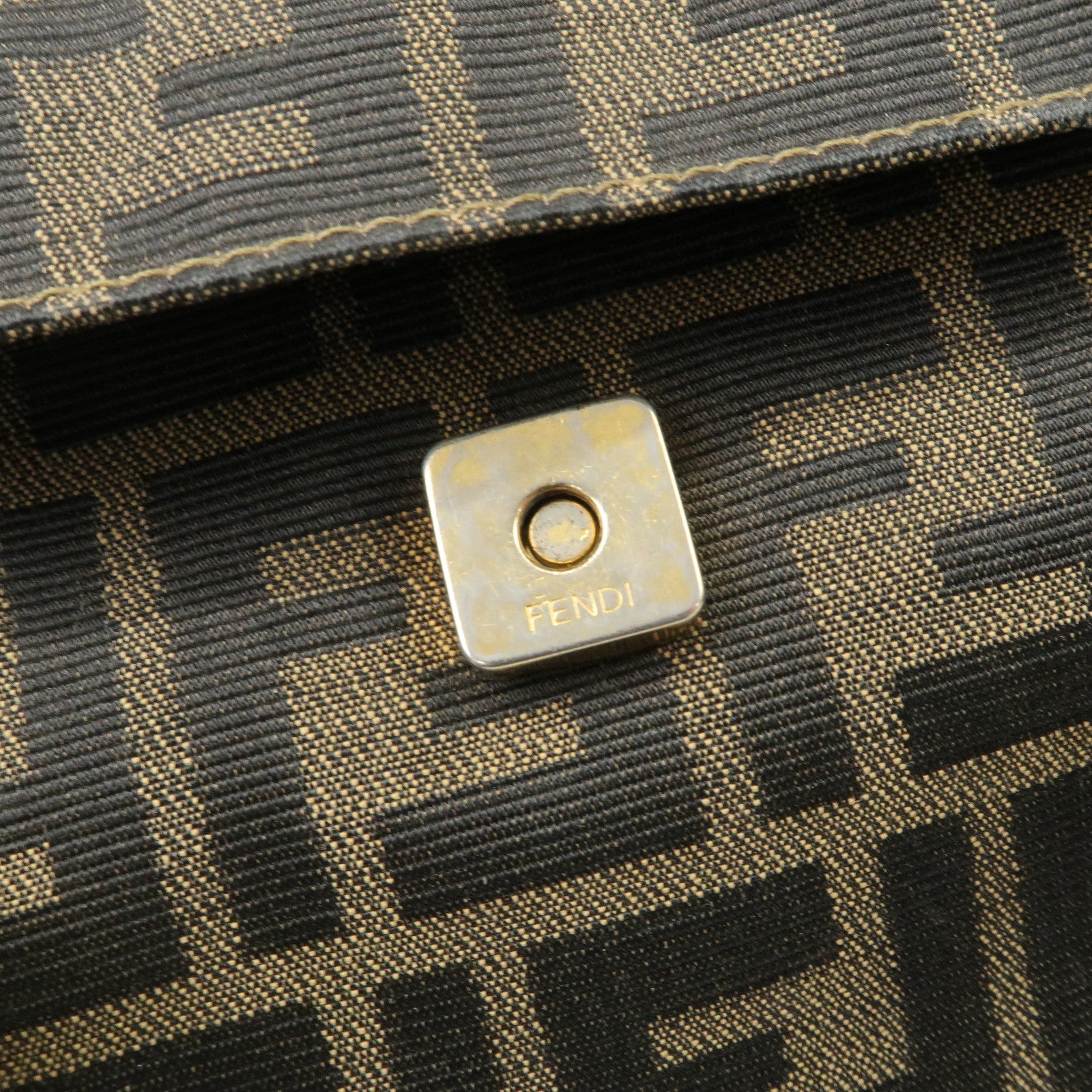 FENDI Zucca Canvas Leather Hand Bag Brown Black Gold Hardware Used