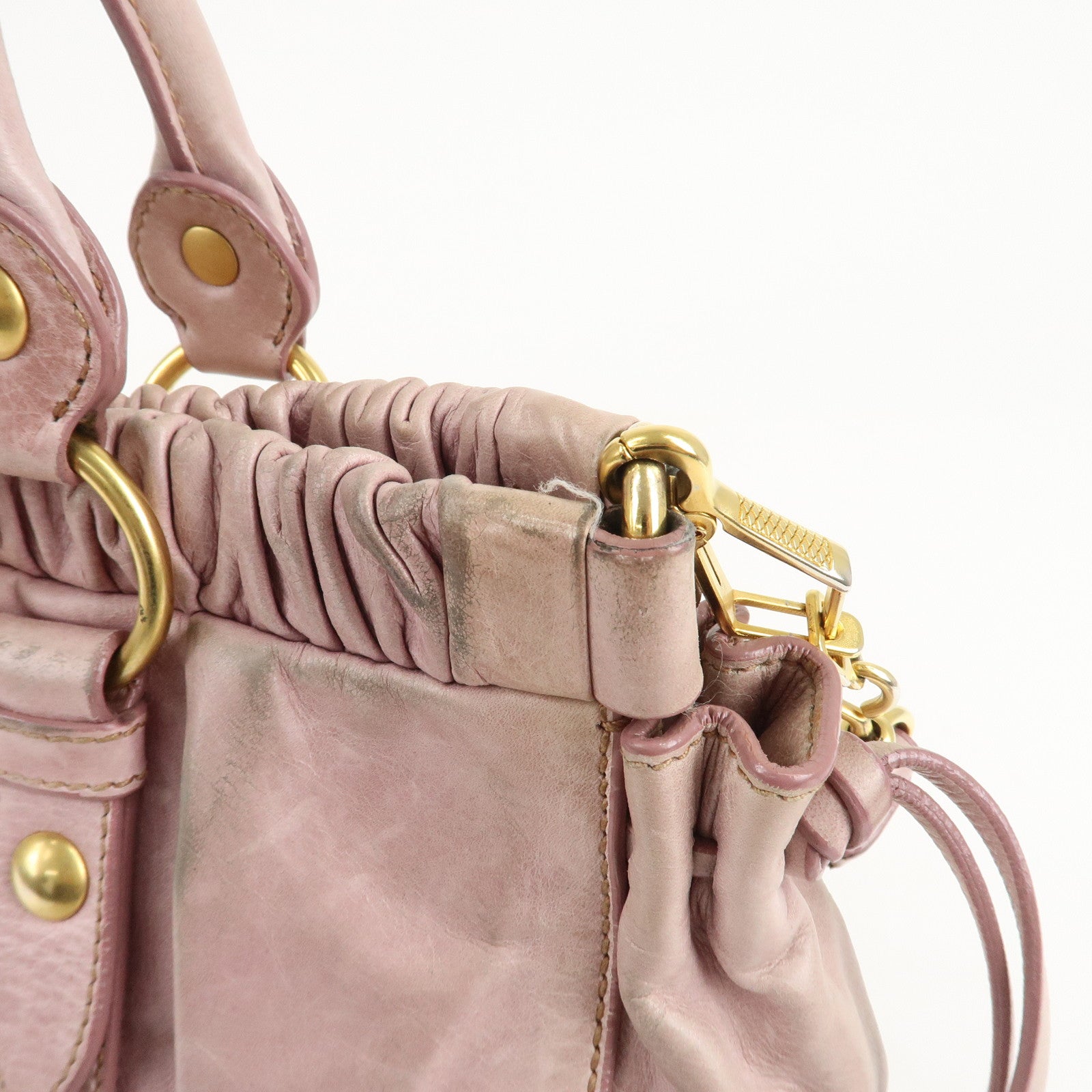 MIU MIU Logo Leather 2WAY Bag Shoulder Bag Hand Bag Pink Used