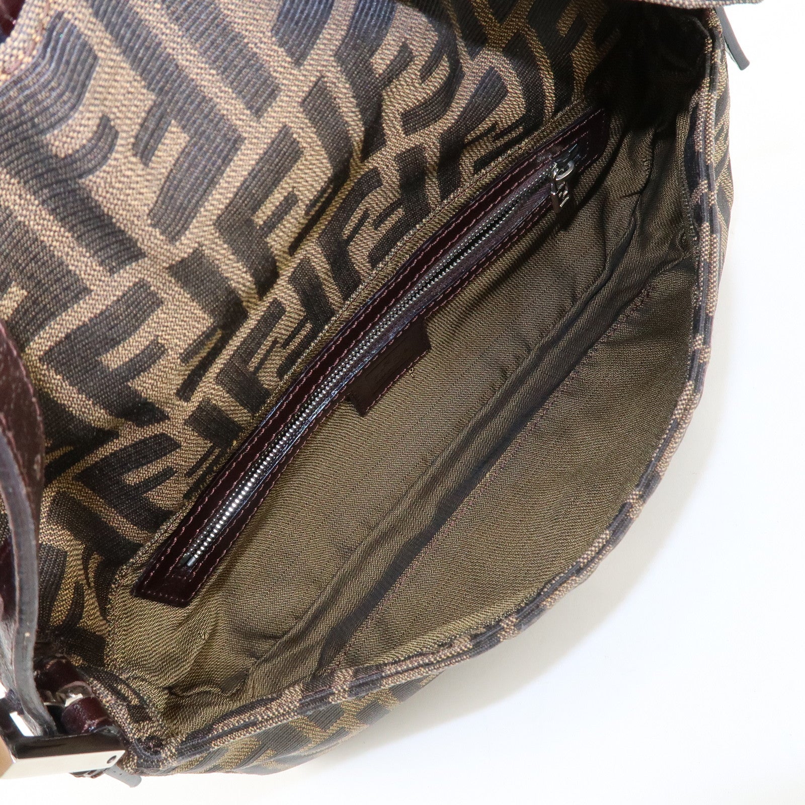 FENDI Mamma Baguette Zucca Canvas Shoulder Bag Brown Black 26424 Used