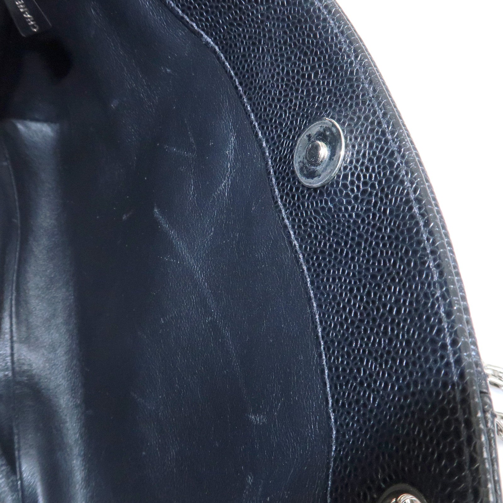 CHANEL Caviar Skin Chain Tote Bag Black Silver Hardware Used