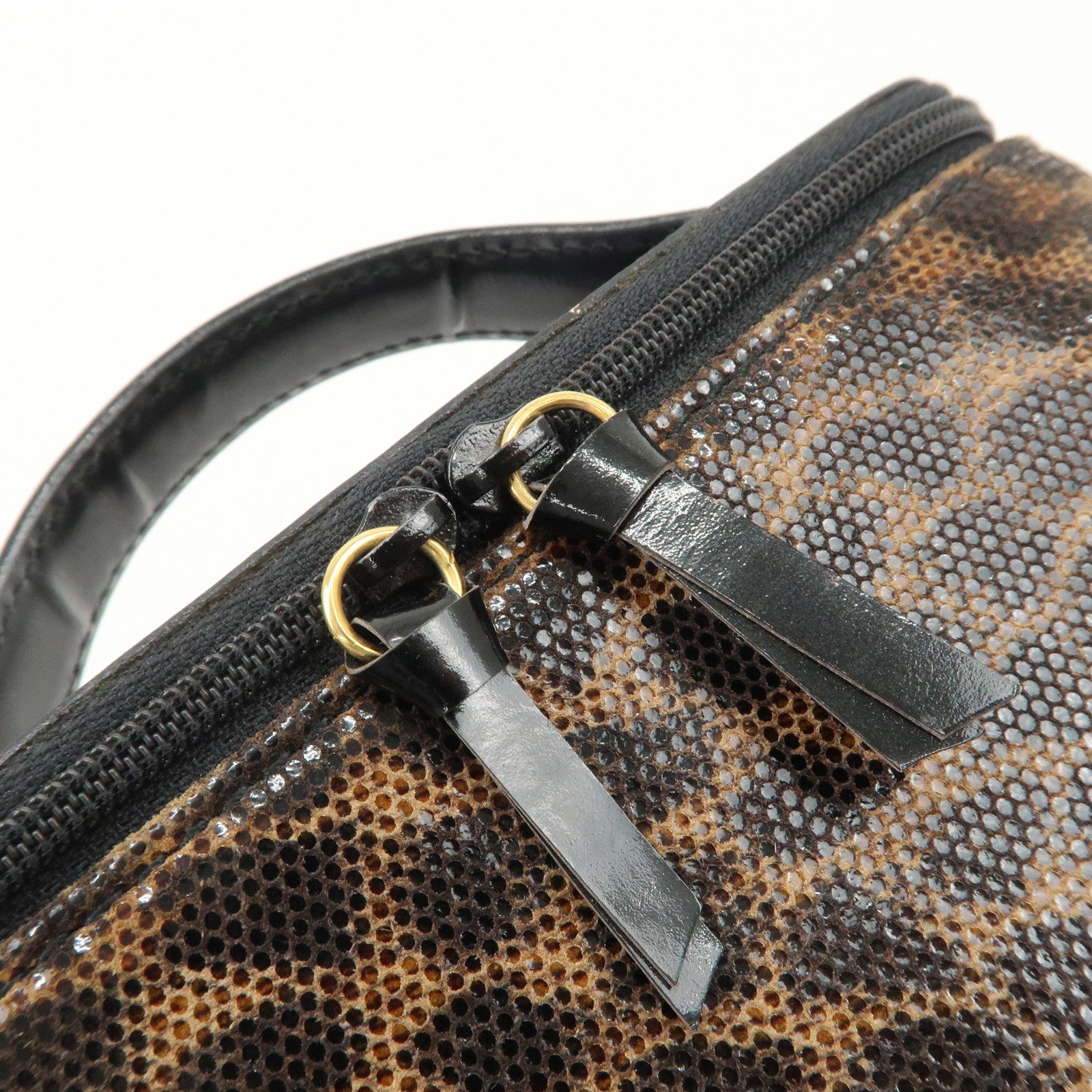 LOEWE Nylon Canvas Patent Leather Leopard Vanity Bag Black Beige Used