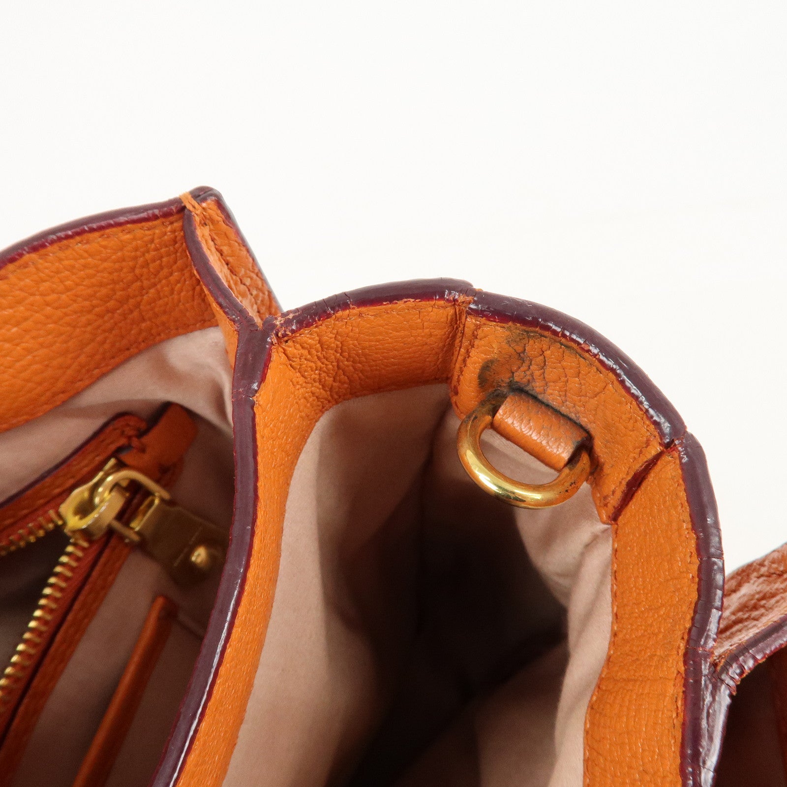 MIU MIU Madras Leather 2WAY Bag Hand Bag Orange RN0799 Used