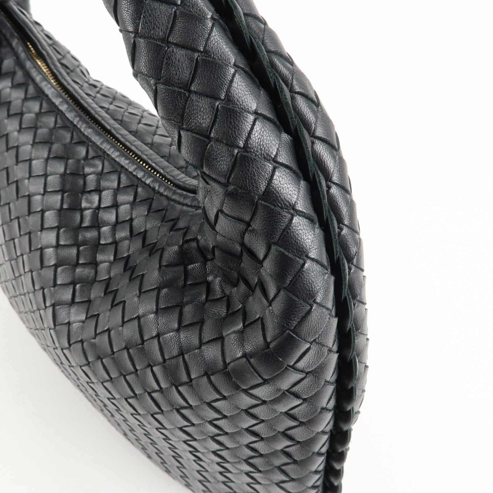 BOTTEGA VENETA Hobo Intrecciato Leather Shoulder Bag Black 115653 Used