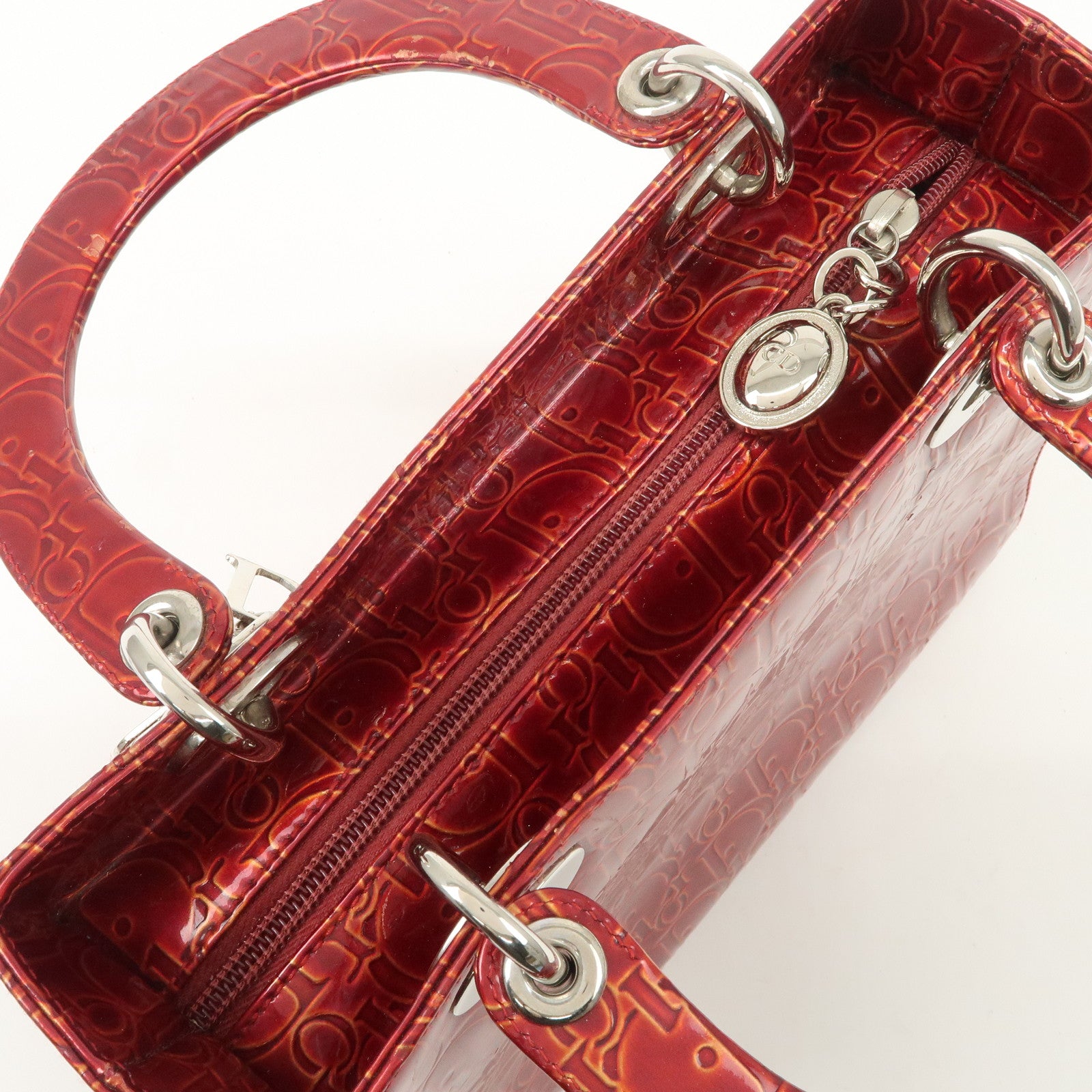 Christian Dior Trotter Lady Dior Patent Leather Hand Bag MA-0091 Used