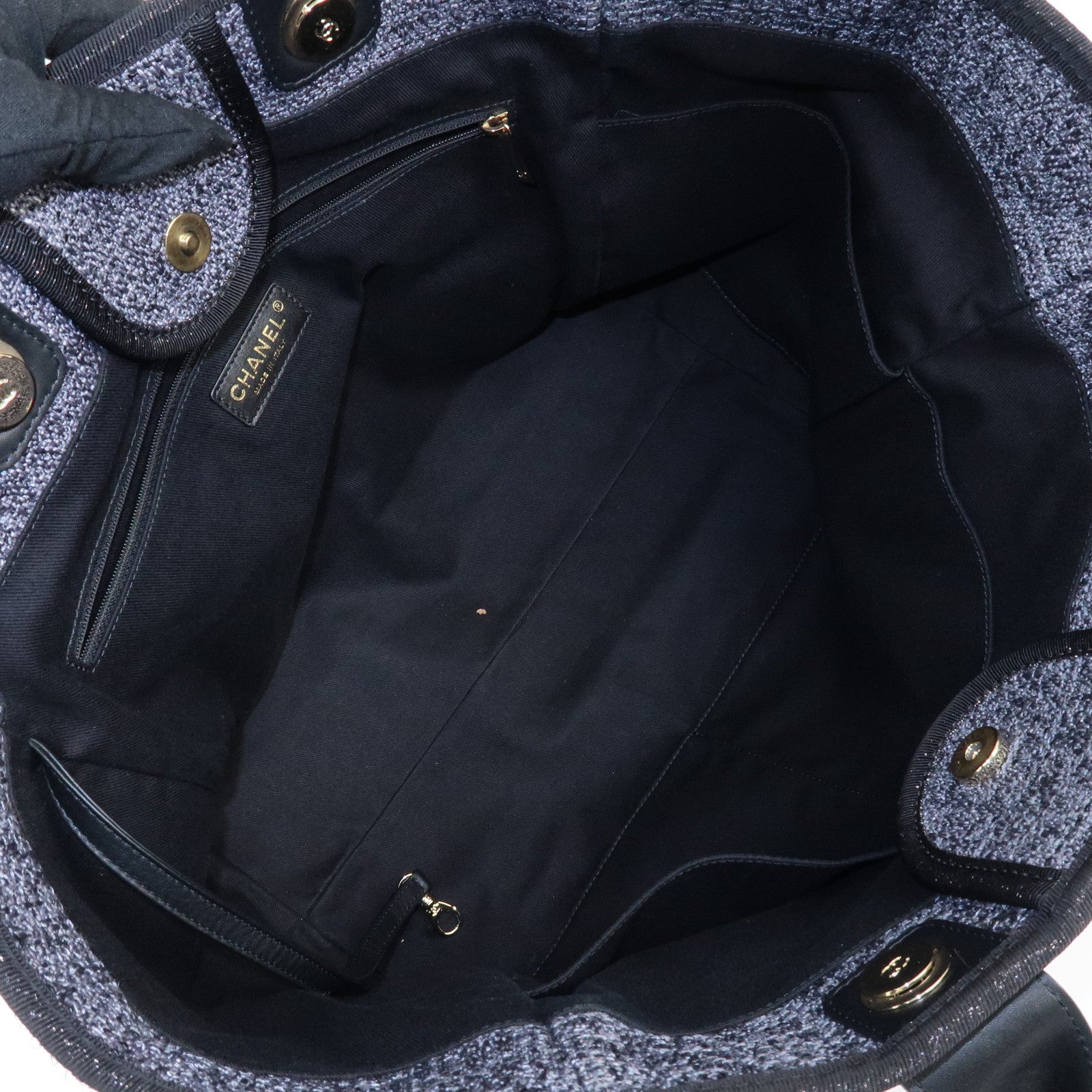 CHANEL Deauville Raffia Leather Chain Tote Bag GM A66941 Navy Used