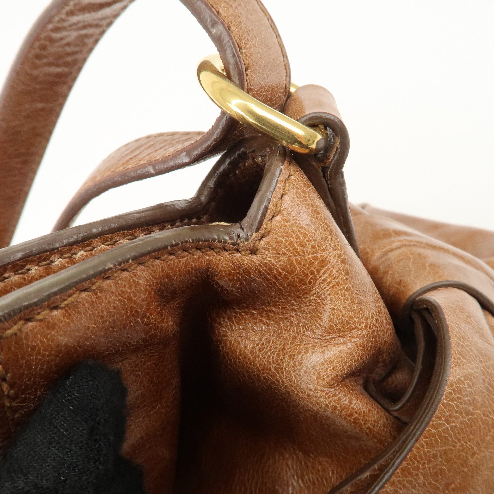 MIU MIU Leather 2Way Bag Shoulder Bag Hand Bag Brown Used