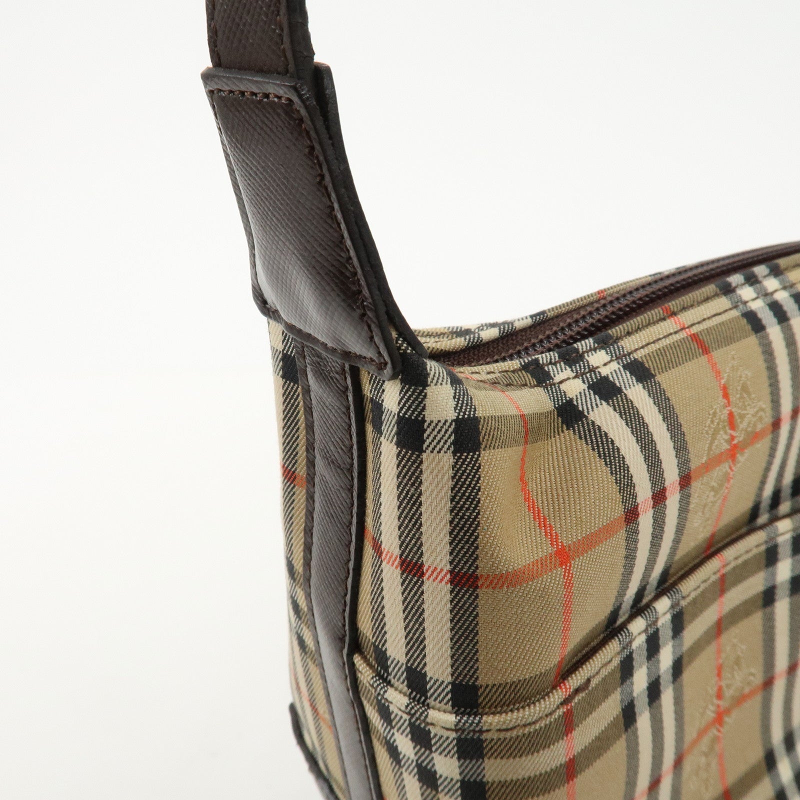 BURBERRY Nylon Leather Nova Plaid Shoulder Hand Bag Beige Black Used