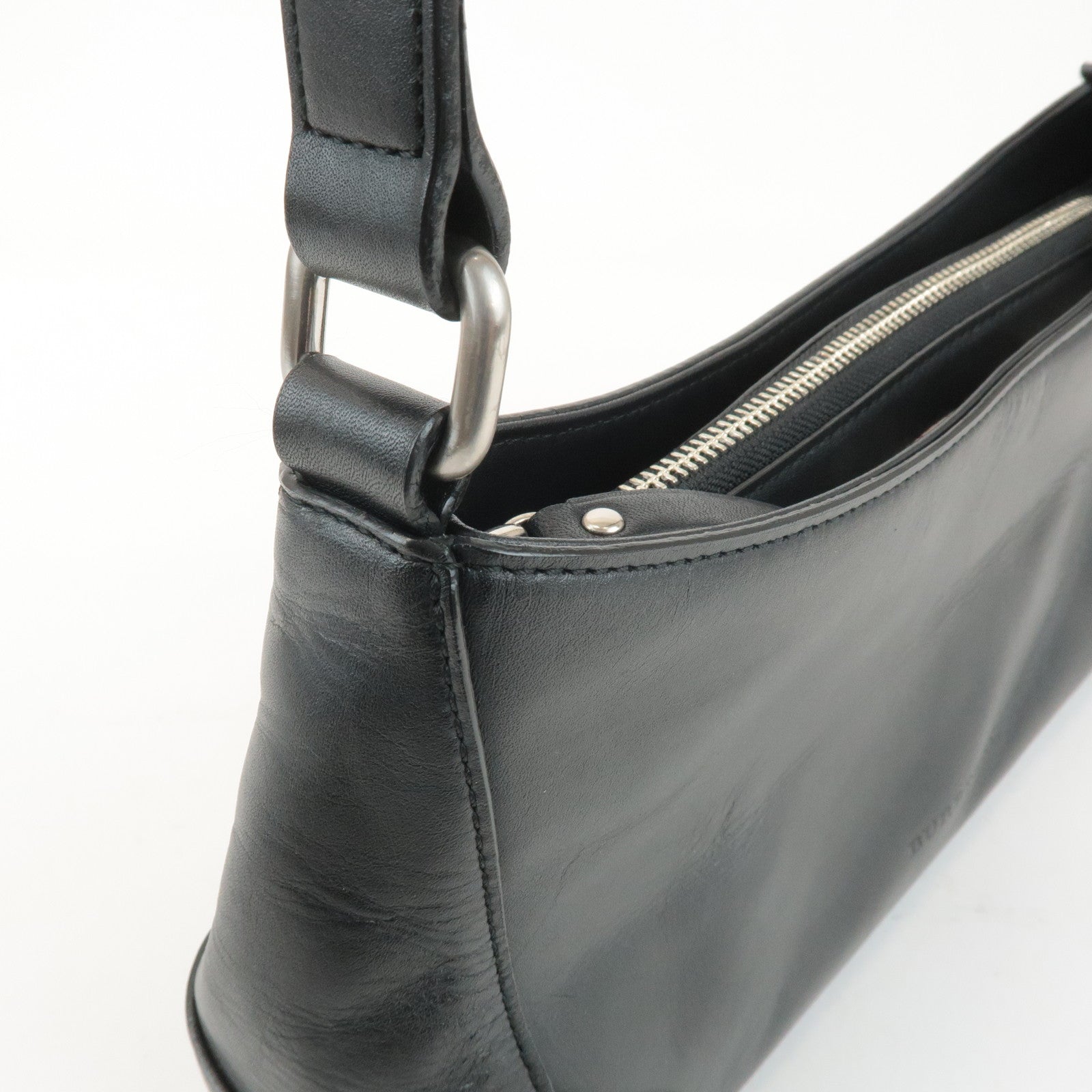 BURBERRY Leather Shoulder Bag Hand Bag Black Silver Hardware Used