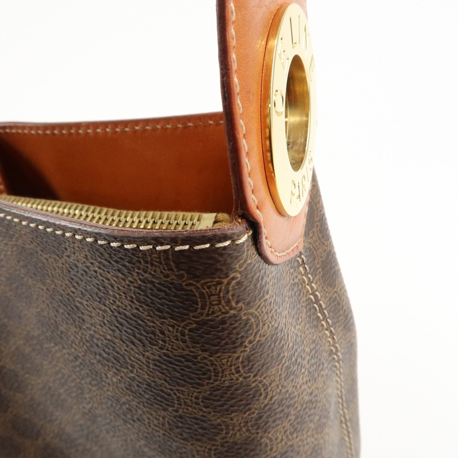 CELINE Macadam PVC Leather Shoulder Bag Hand Bag Brown Used