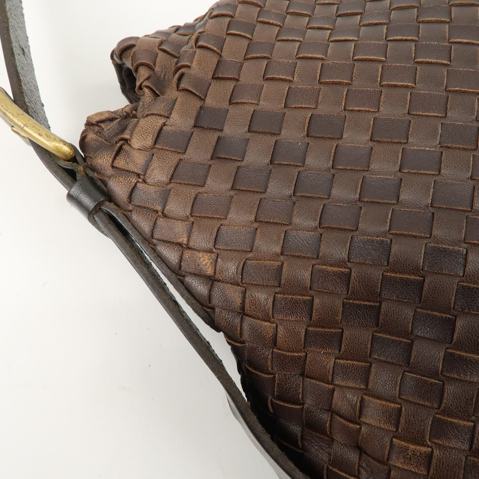 BOTTEGA VENETA Intrecciato Leather Shoulder Bag Dark Brown BlackUsed F/S Used