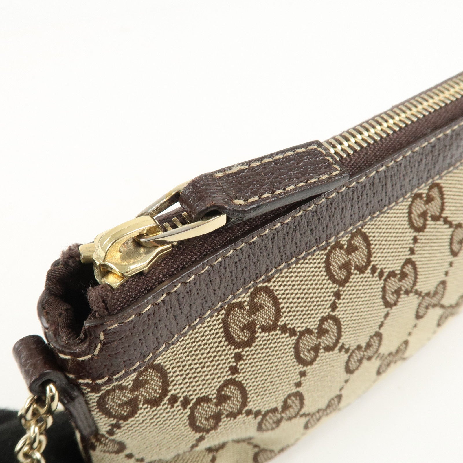 GUCCI GG Canvas Leather Chain Hand Bag 170050 205027 Brown Used