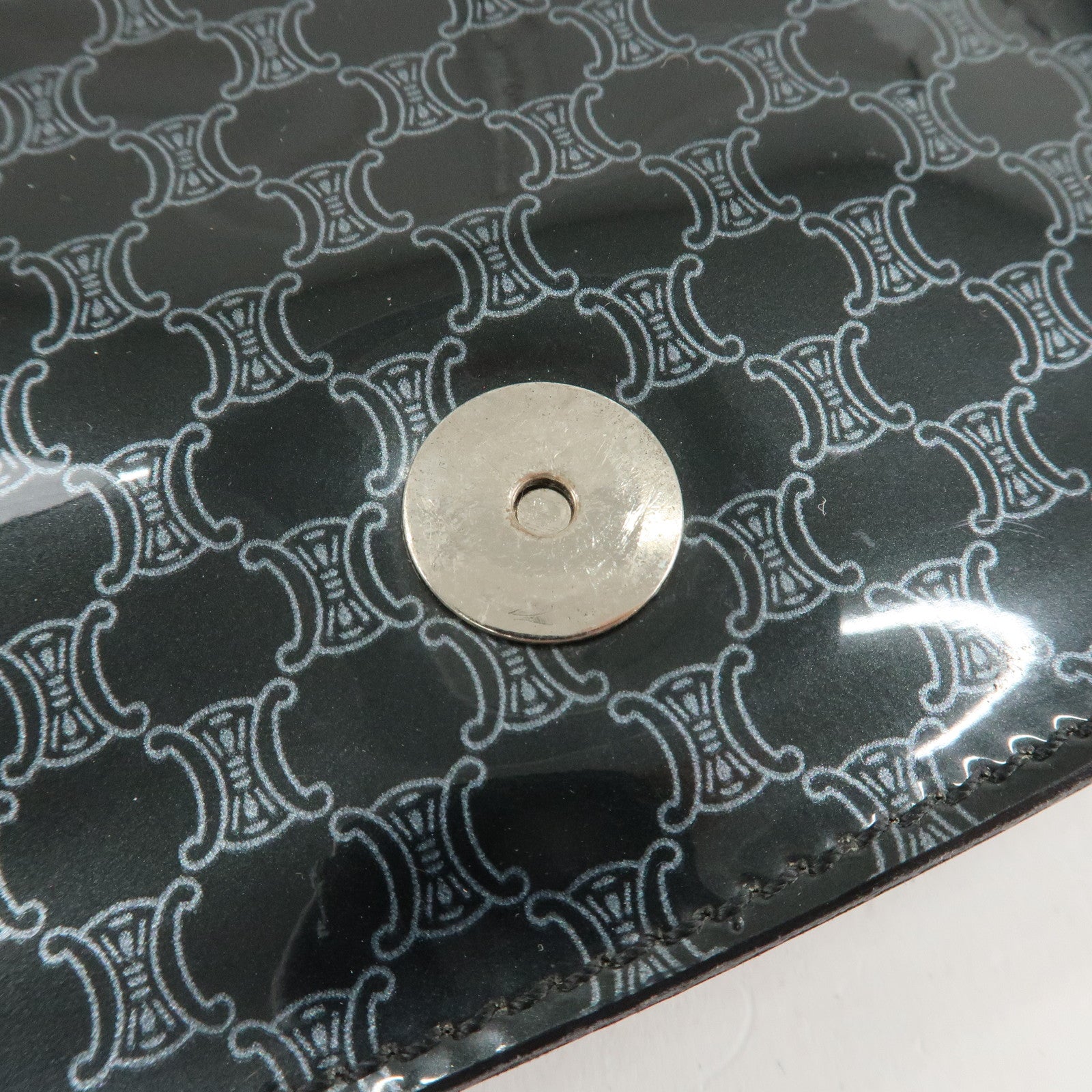 CELINE Macadam Leather PVC Waist Pouch Black Silver HDW MC99/2 Used