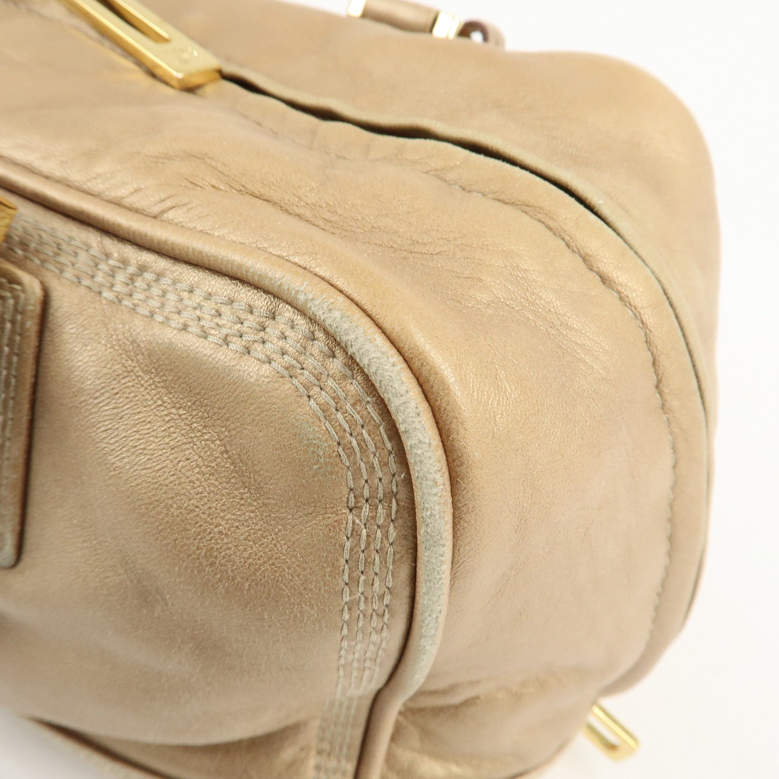 LOEWE Anagram Leather Amazona 28 Hand Bag Boston Bag Gold Used