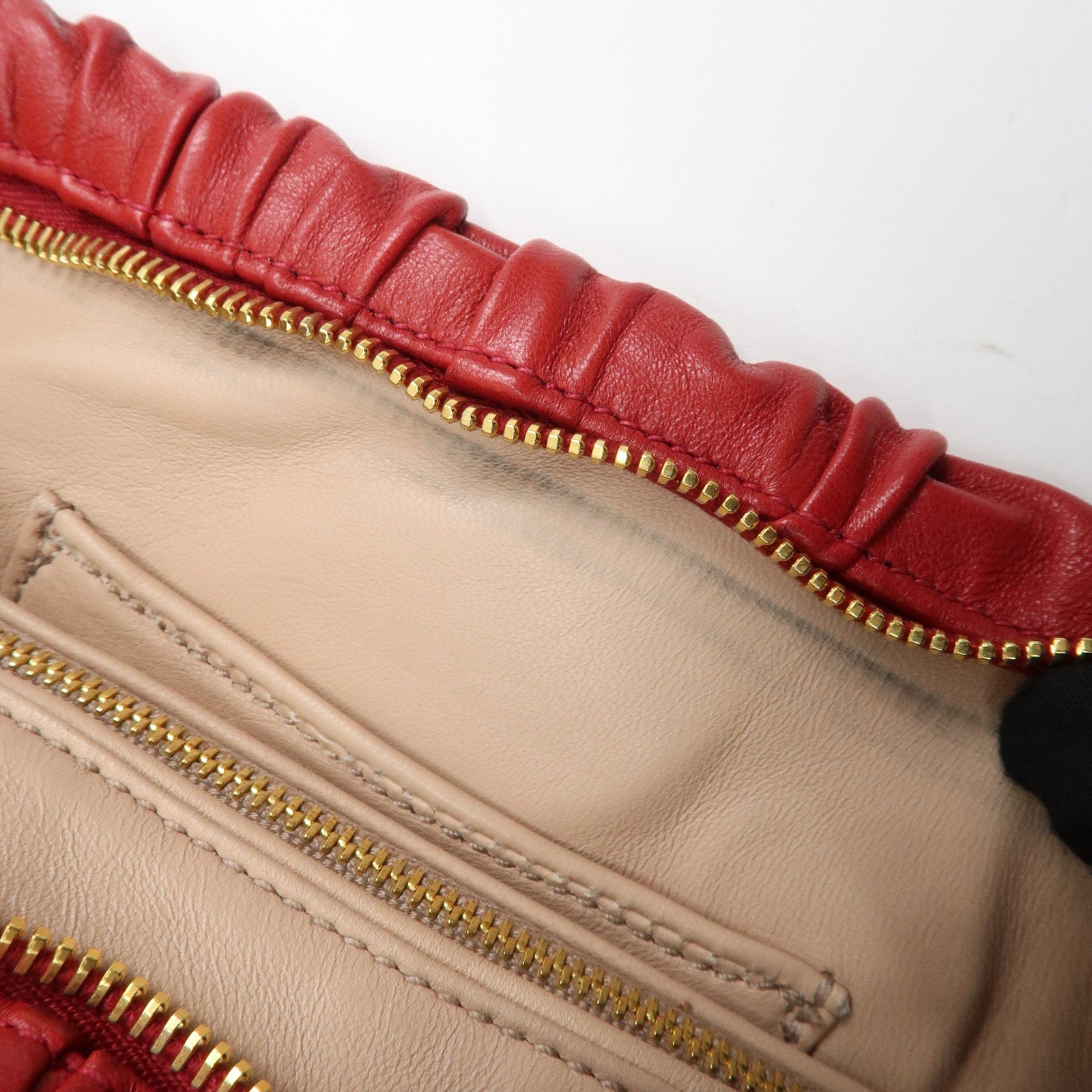 PRADA Leather Clutch Bag Red Used