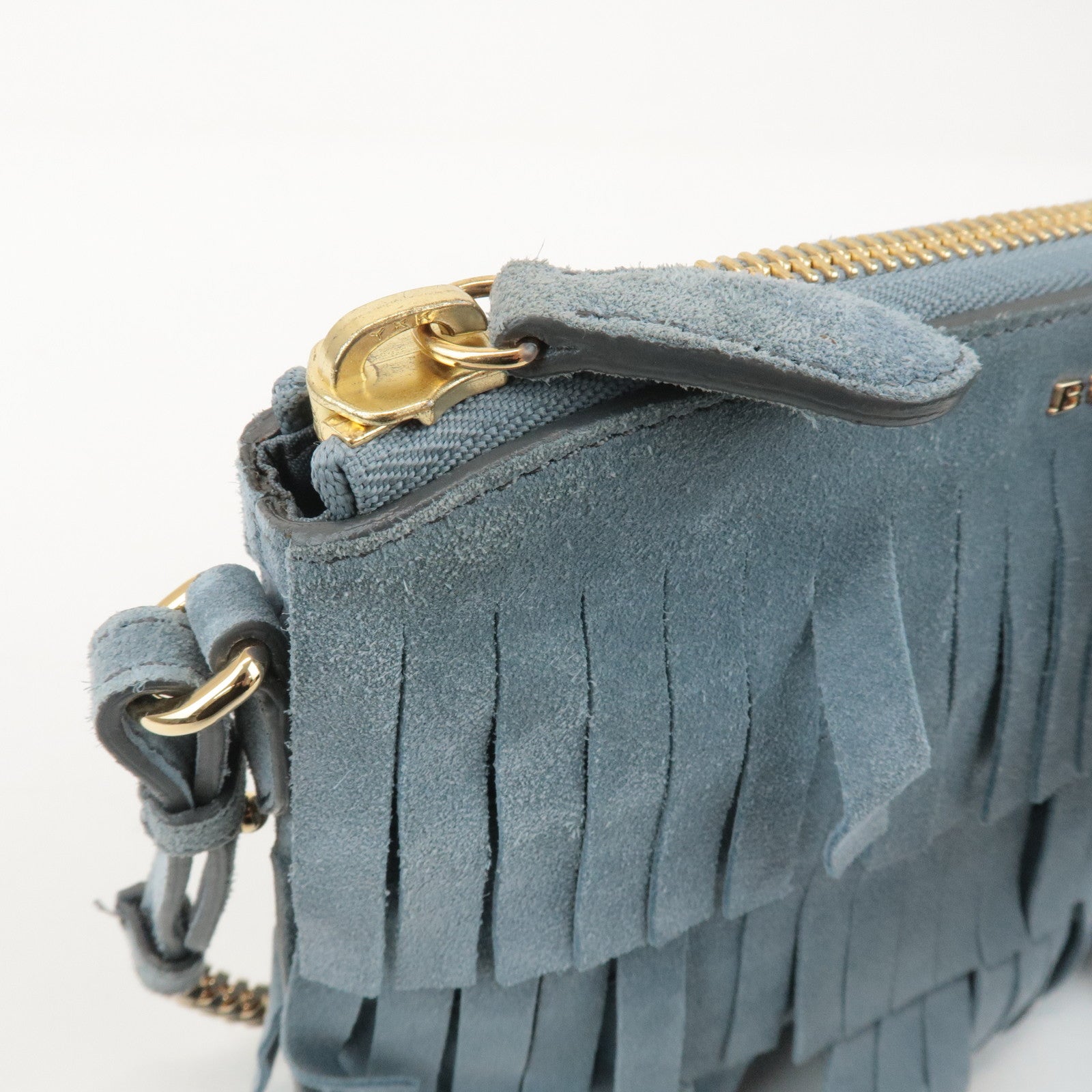 BURBERRY Leather Suede Chain Sholder Bag Hand Bag Light Blue Used