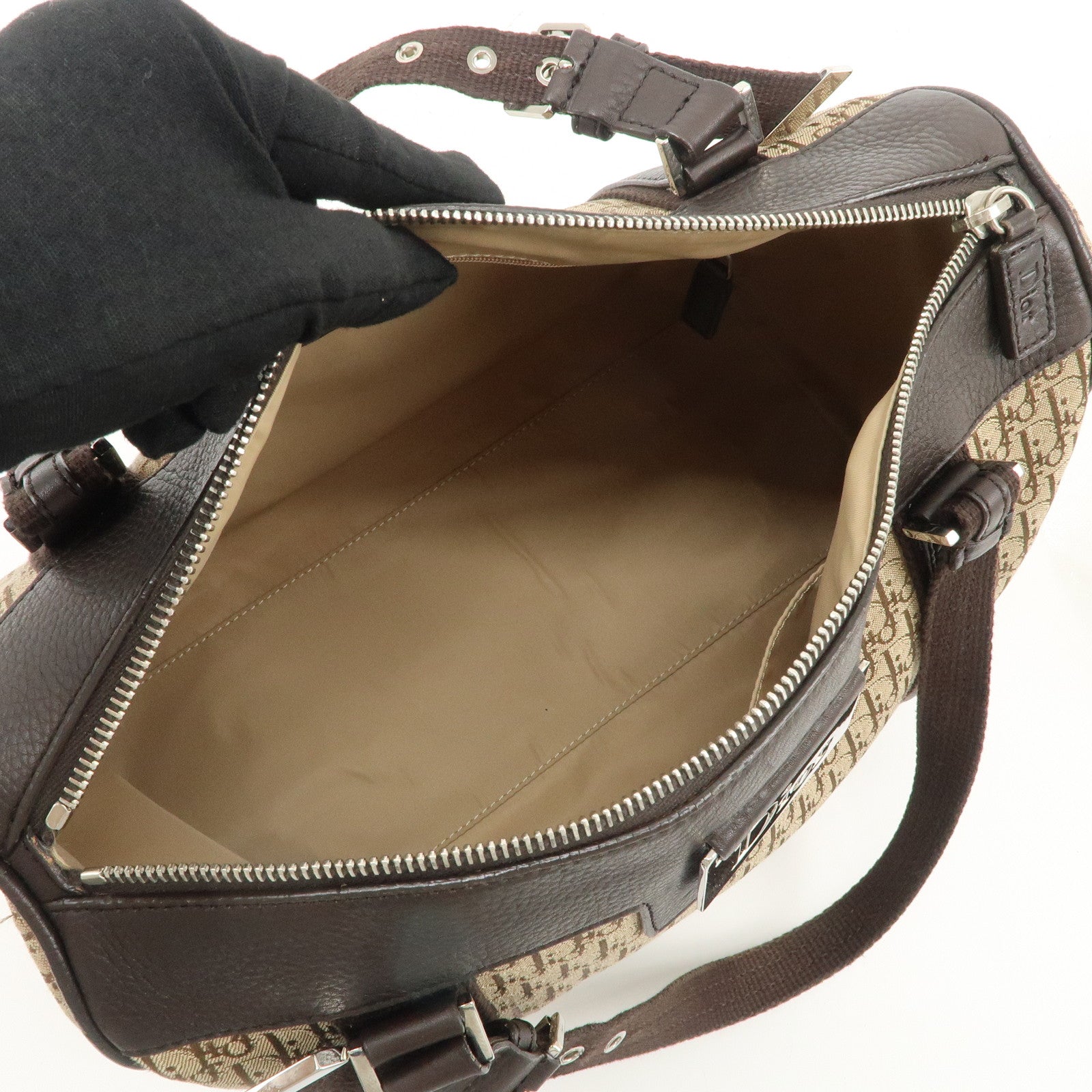 Christian Dior Trotter Canvas Leather Mini Boston Bag Beige Used