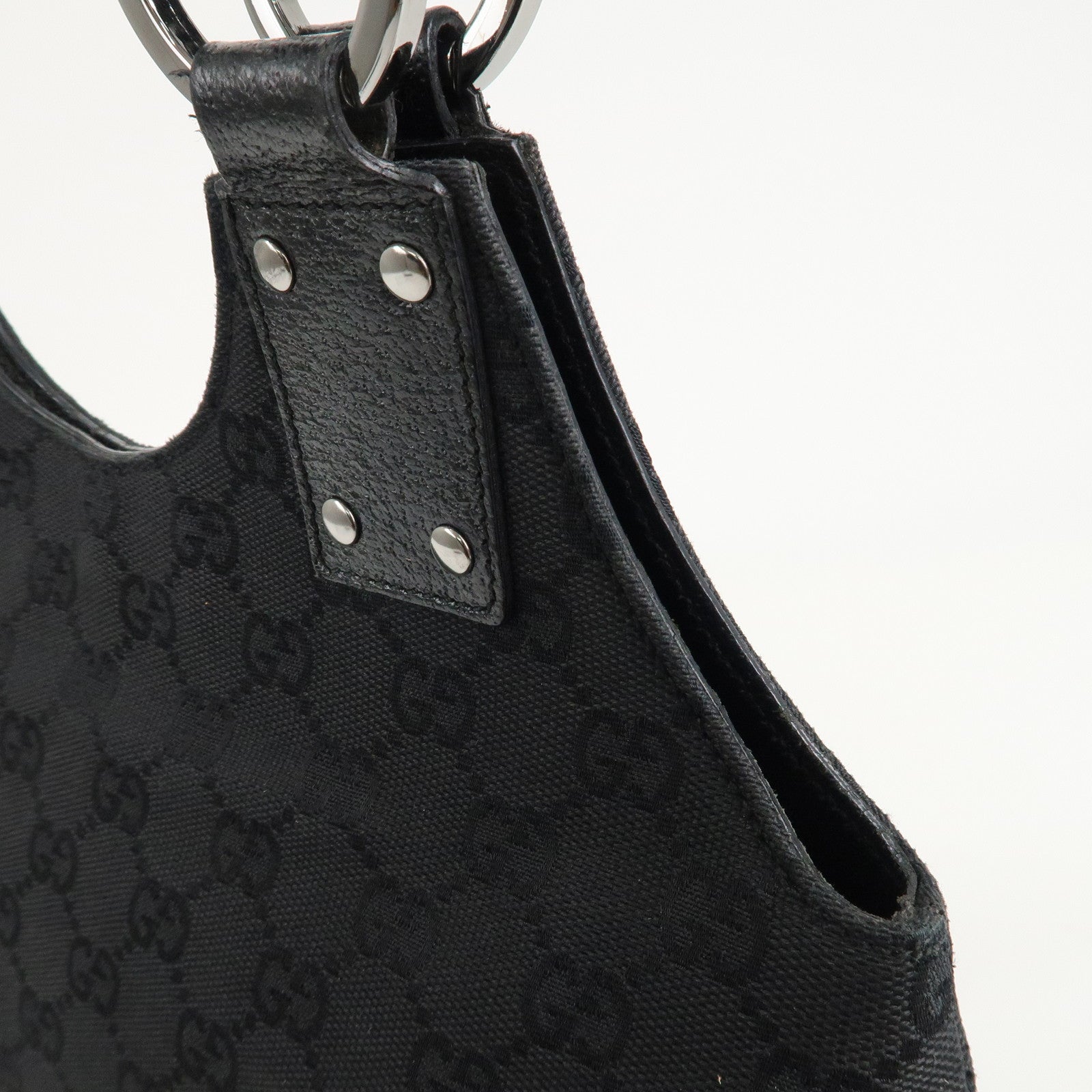 GUCCI GG Canvas Leather Tote Bag Hand Bag Black 131329 Used
