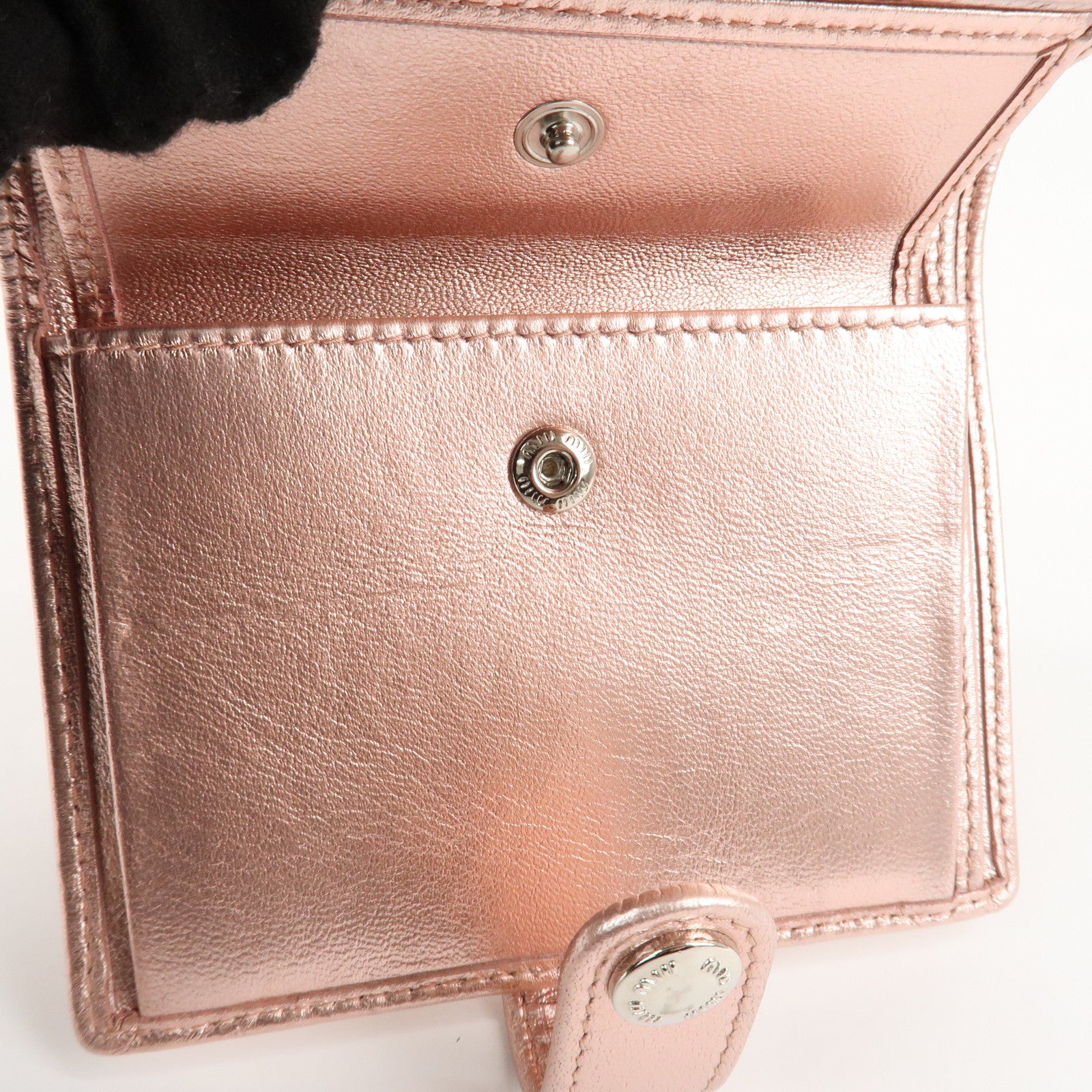 MIU MIU Matelasse Leather Bi-fold Wallet Metalic Pink 5MV016 Used