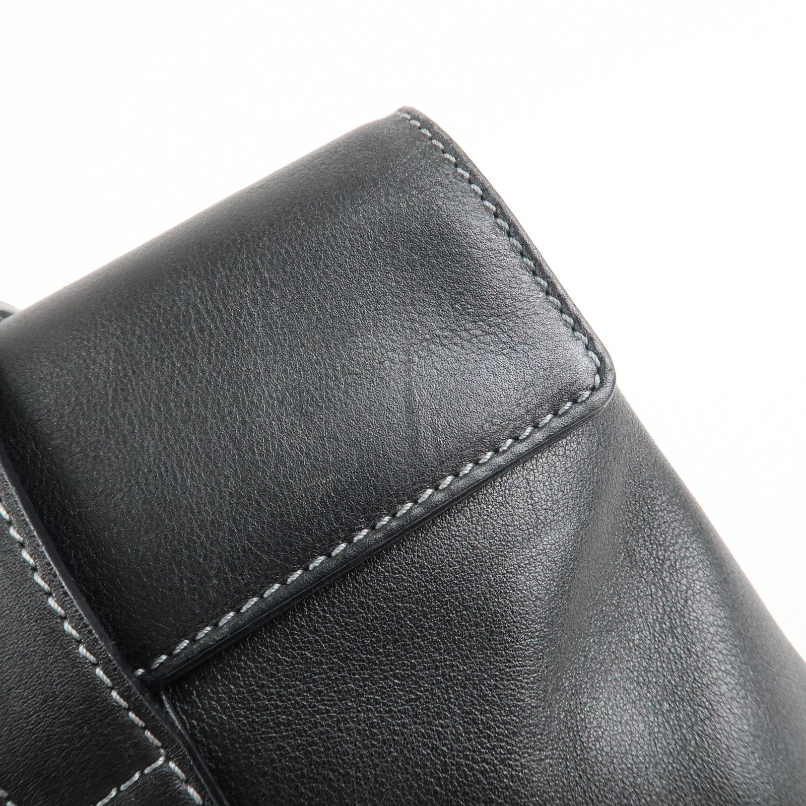 BVLGARI Leather Logo Shoulder Bag Hand Bag Black Silver HDW Used