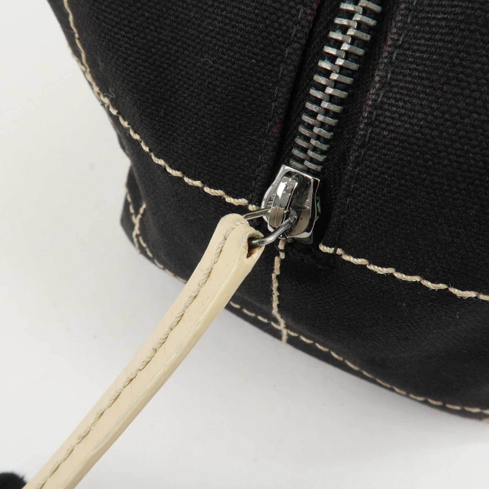 CHANEL Chocolate Bar Stitch Canvas Leather Mini Boston Bag Black Used