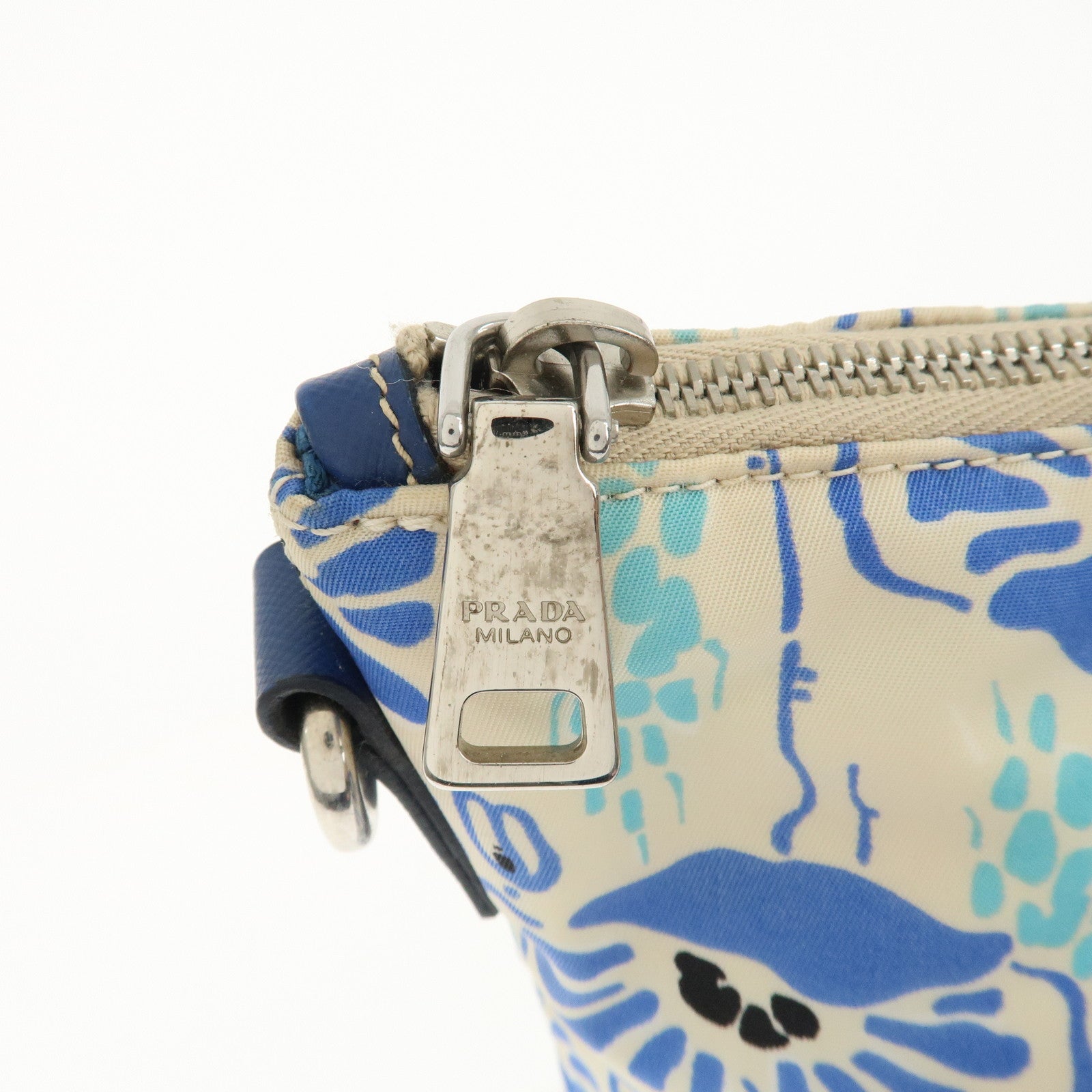 PRADA Nylon Leather 2Way Tote Bag White Blue Used