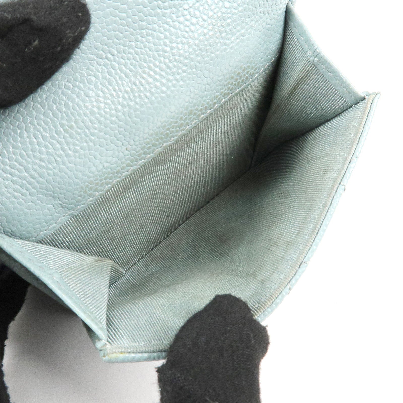 CHANEL Matelasse Caviar Skin Tri-fold Wallet Blue 60809 Used