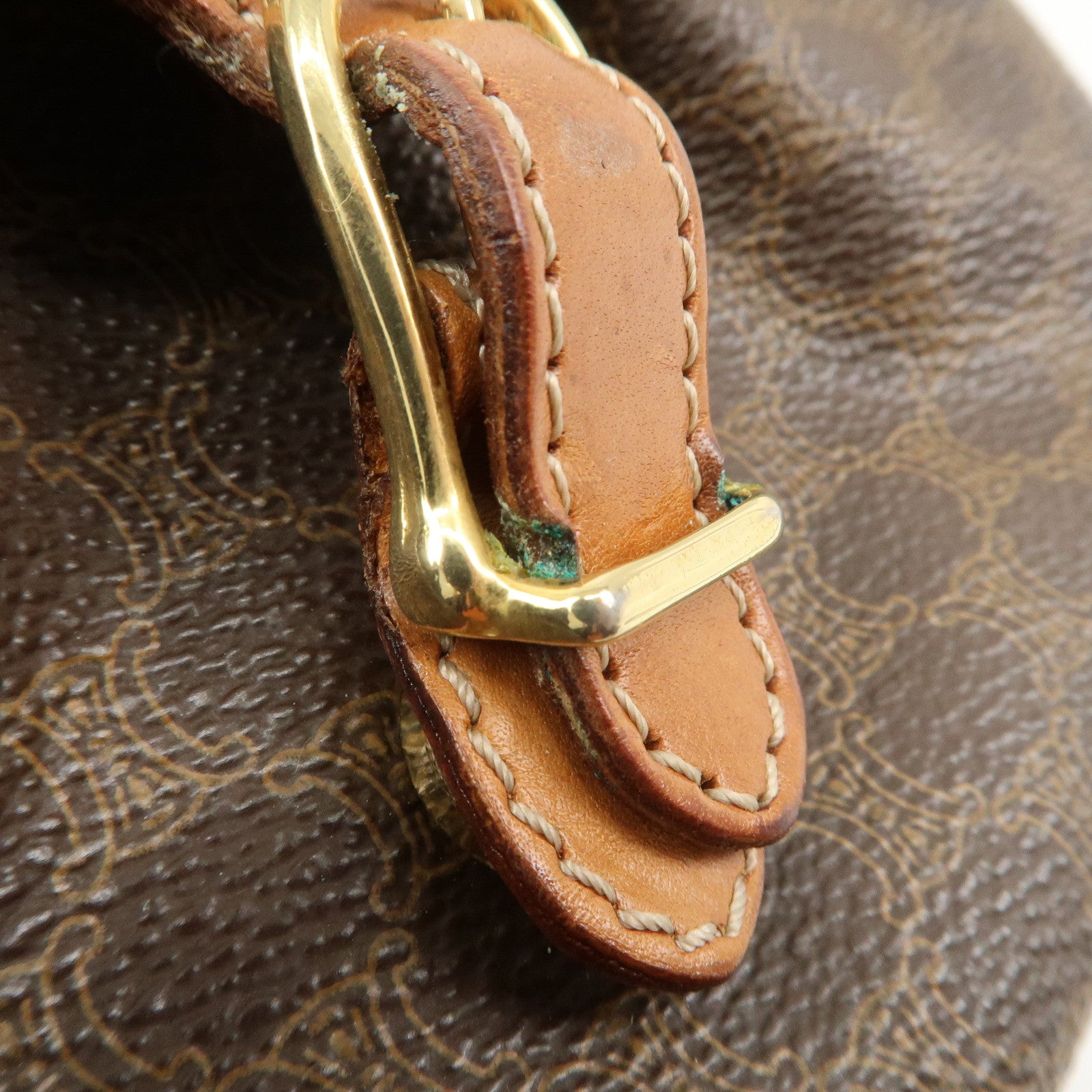 CELINE Macadam PVC Leather Shoulder Bag Brown Used