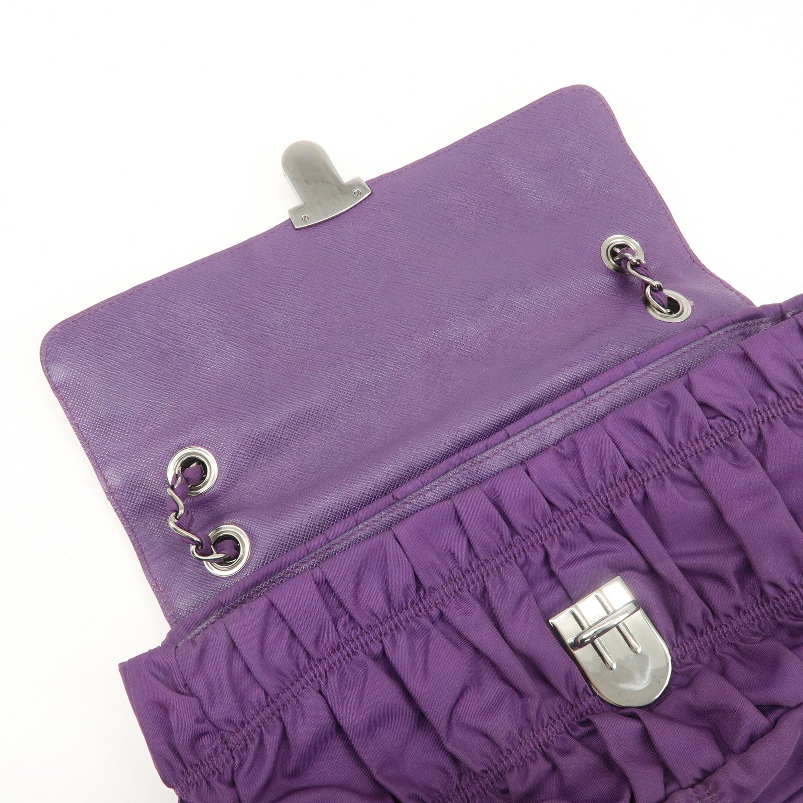 PRADA Nylon Leather Gathered Shoulder Bag Purple BR4609 Used
