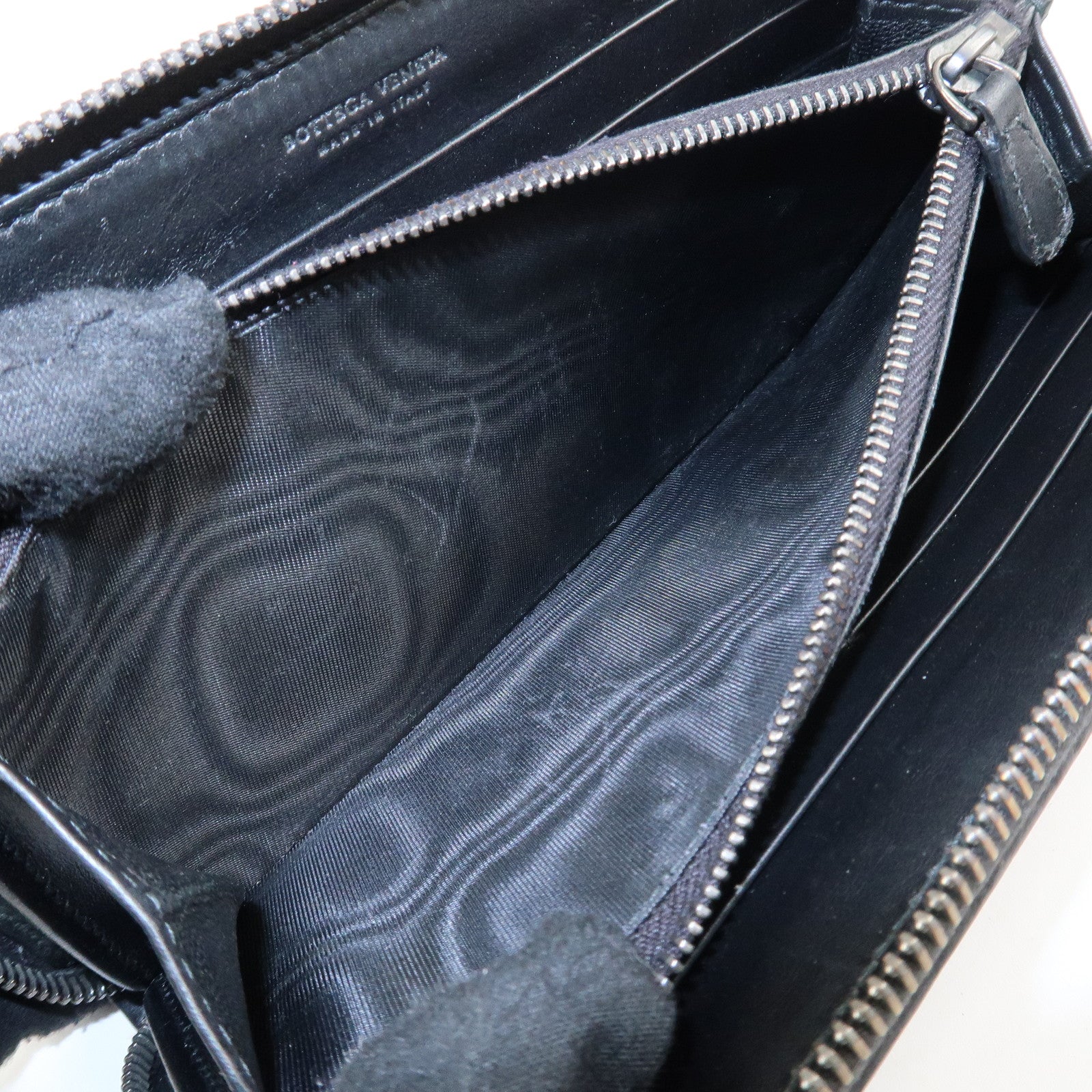 BOTTEGA VENETA Intrecciato Leather Zippy Around Long Wallet Black Used