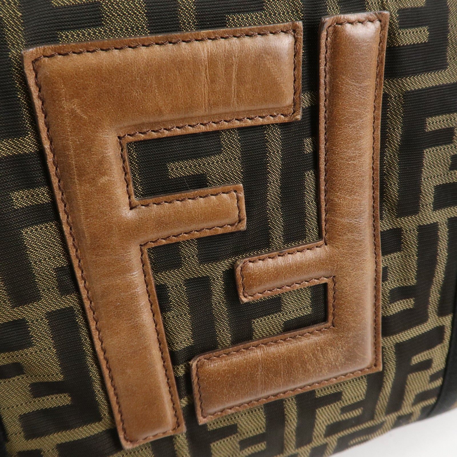 FENDI Zucca Nylon Leather Boston Bag Brown Black 7VS071 Used
