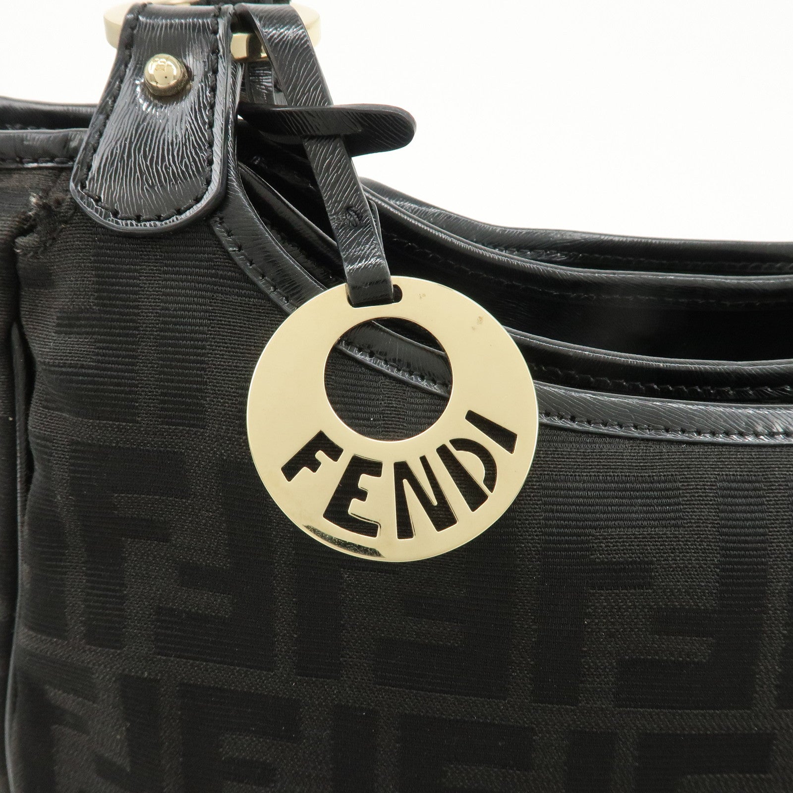 FENDI Zucca Canvas Leather Tote Bag Hand Bag Black 8BH156 Used