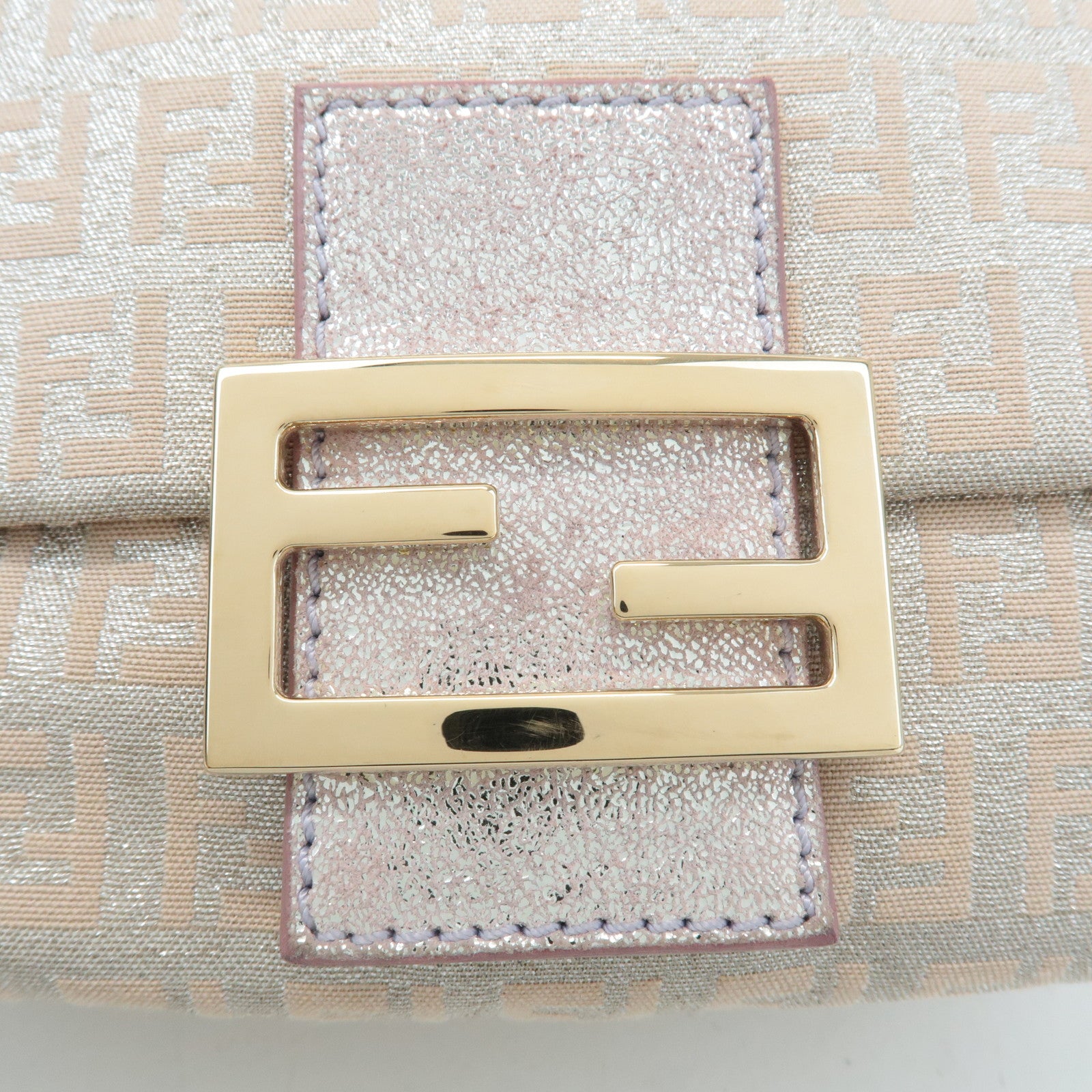 FENDI Mini Mamma Baguette Canvas Leather Shoulder Bag Beige 8BR180 Used