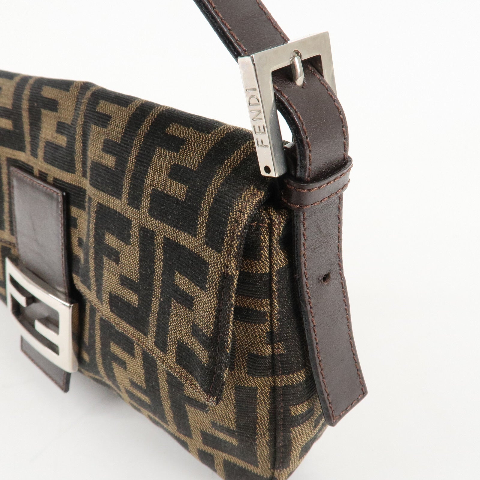 FENDI Mamma Baguette Zucca Canvas Shoulder Bag Brown Black 26424 Used