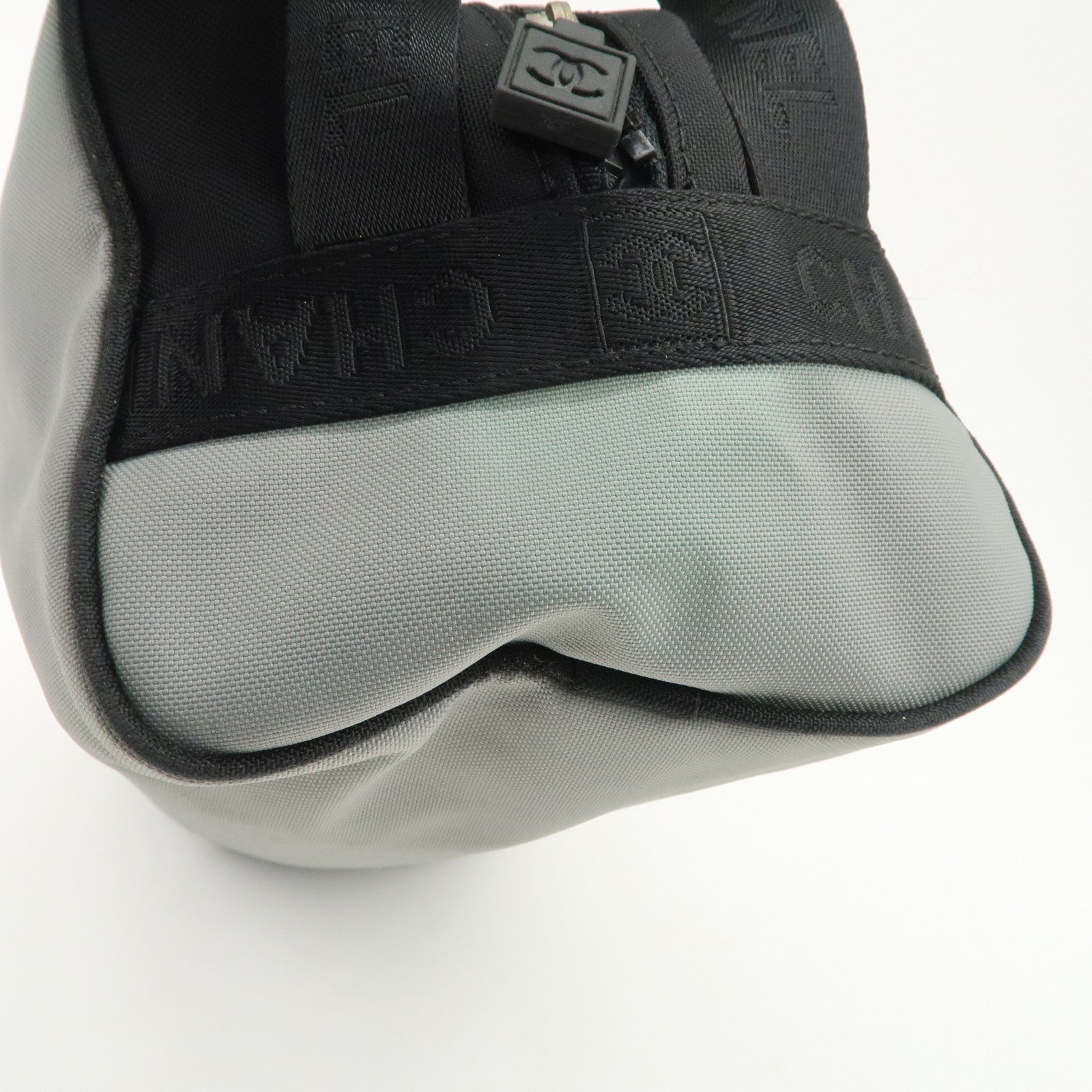 CHANEL Sportsline Nylon Canvas Shoes Bag Hand Bag Black Gray Used