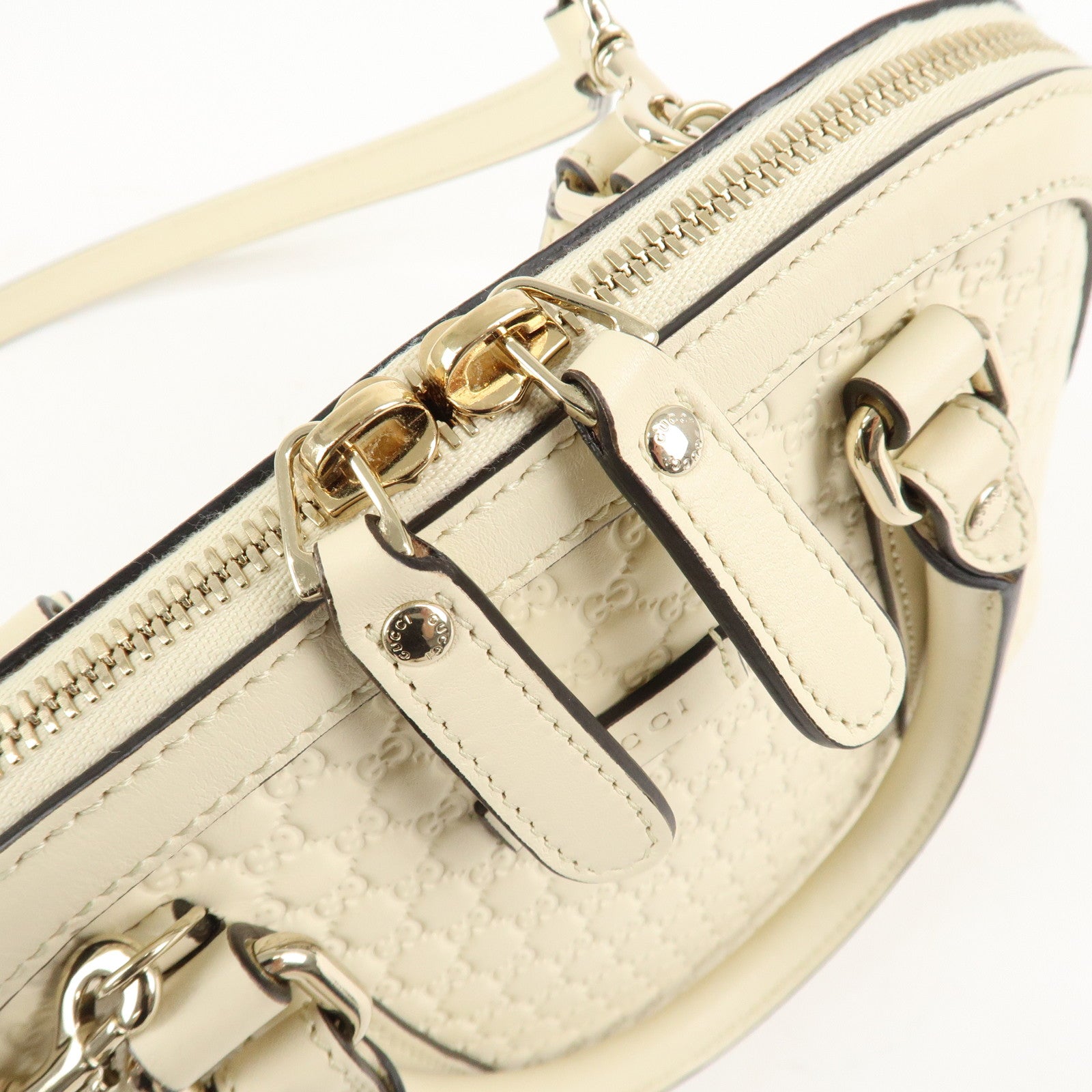 GUCCI Micro Guccissima Leather 2WAY Bag Hand Bag Ivory 449654 Used