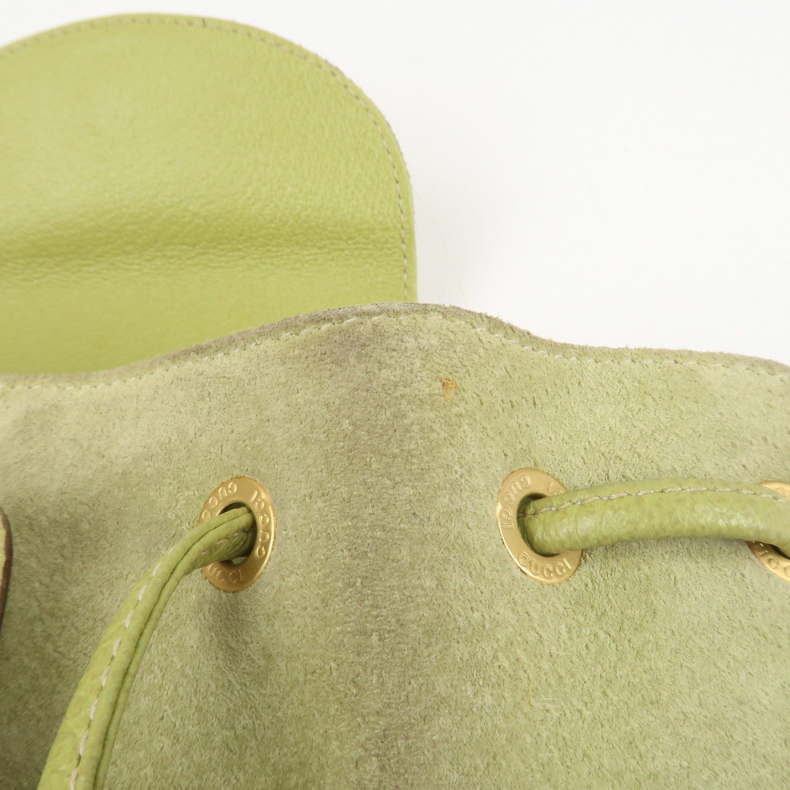 GUCCI Bamboo Suede Leather Backpack Light Green 003.1956.0030 Used
