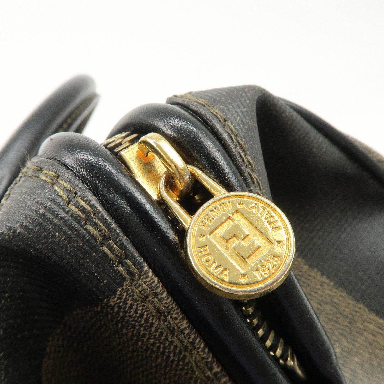 FENDI Pequin PVC Leather Boston Bag Black Brown 259022 Used