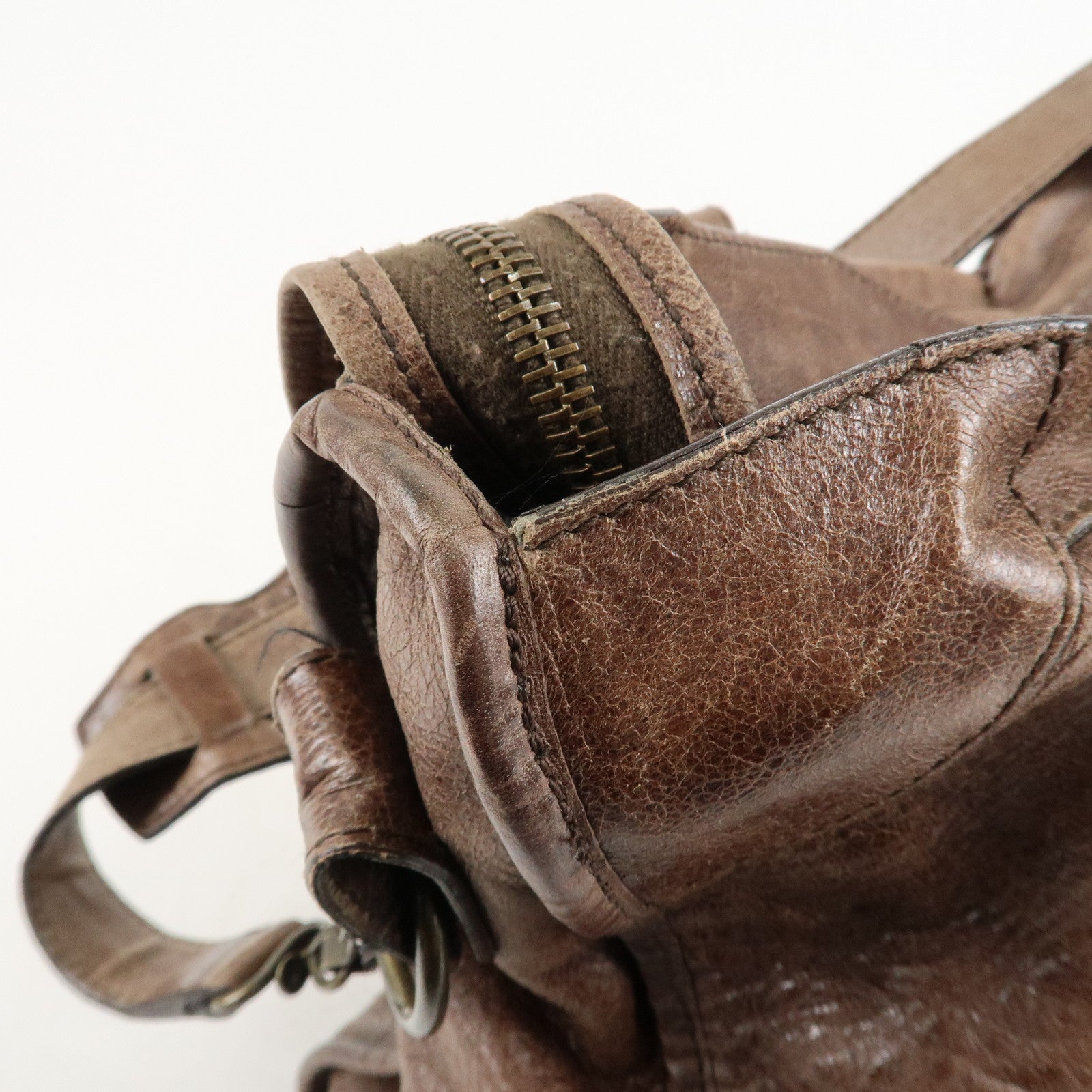 BALENCIAGA The City Leather 2Way Hand Bag Brown 115748 Used