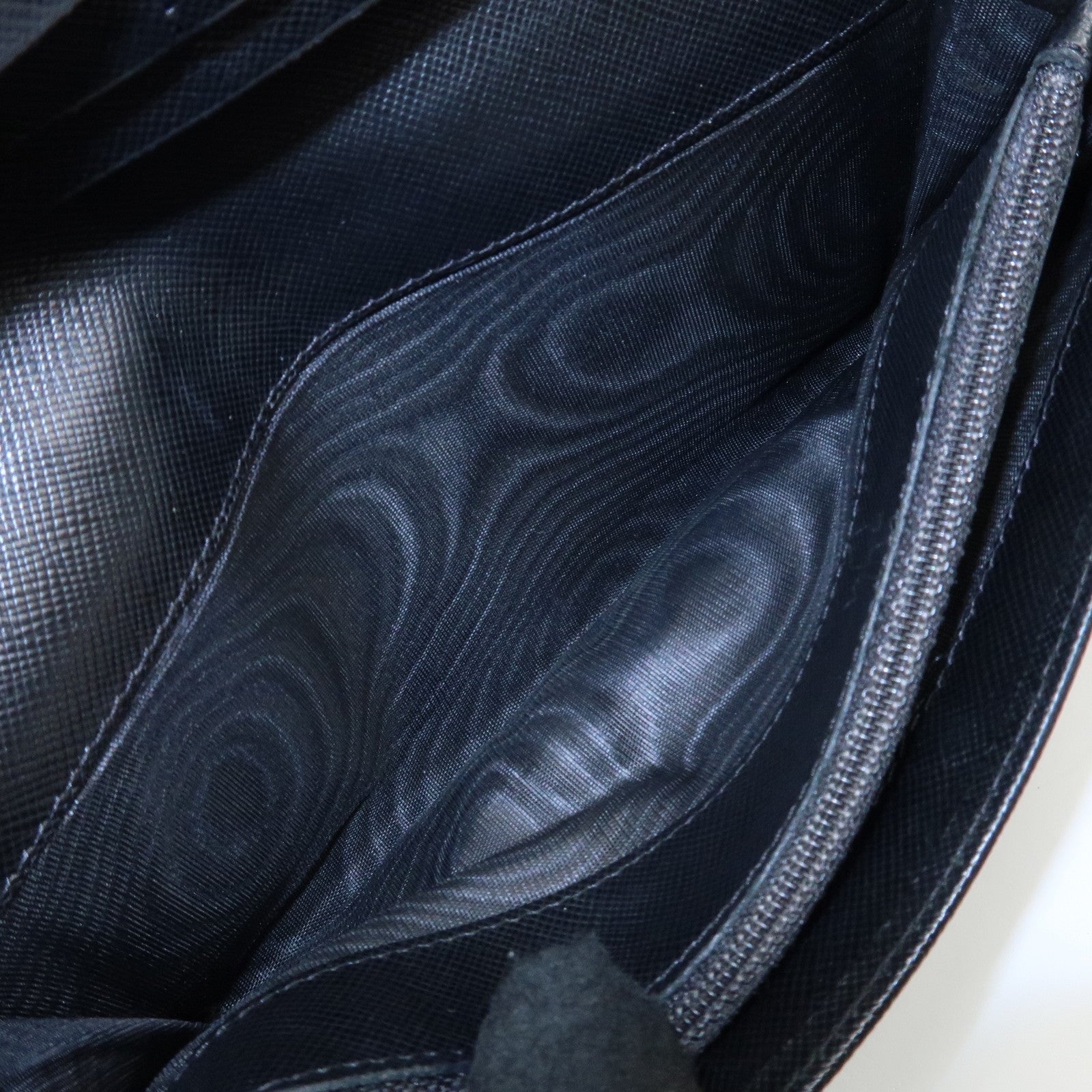 PRADA Leather Bi-fold Long Wallet Black Silver Hardware Used