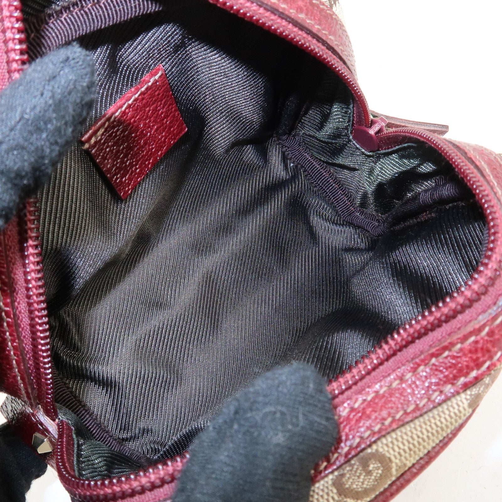 GUCCI GG Canvas Cosmetic Pouch Beige Bordeaux 120978 Used