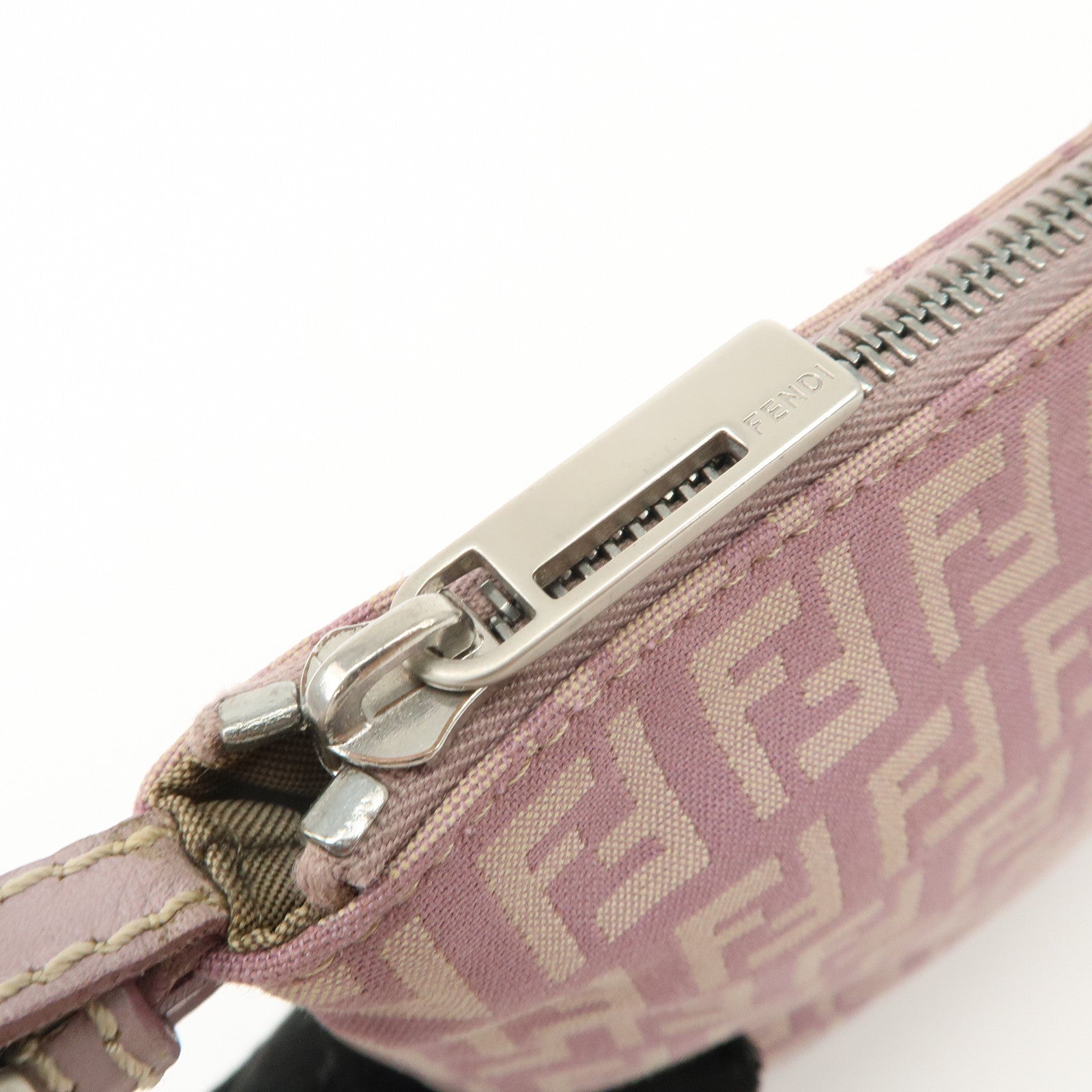 FENDI Zucchino Canvas Leather Shoulder Bag Purple Beige 8BT047 Used