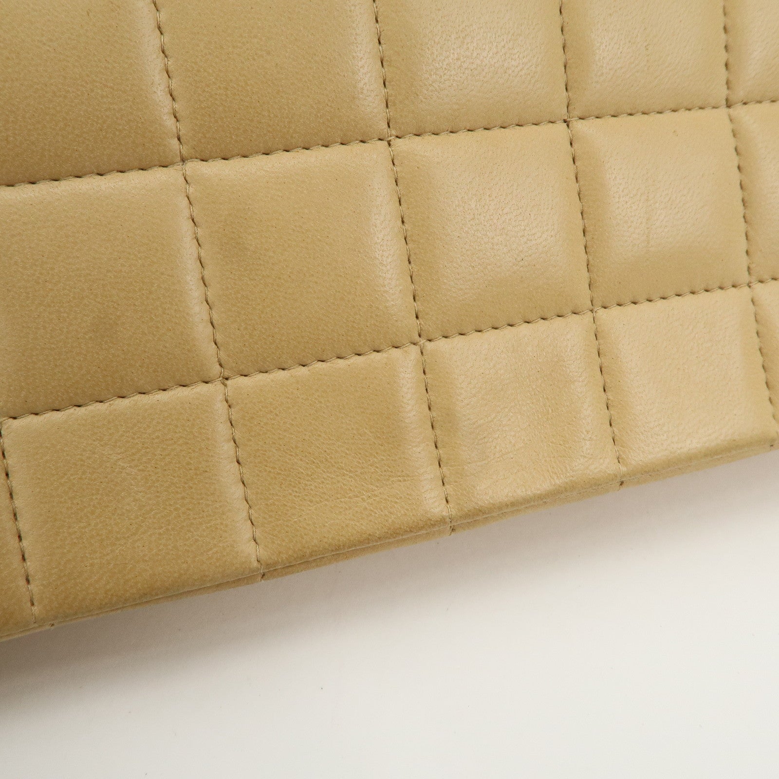 CHANEL Chocolate Bar Lamb Skin Chain Shoulder Bag Beige A15316 Used