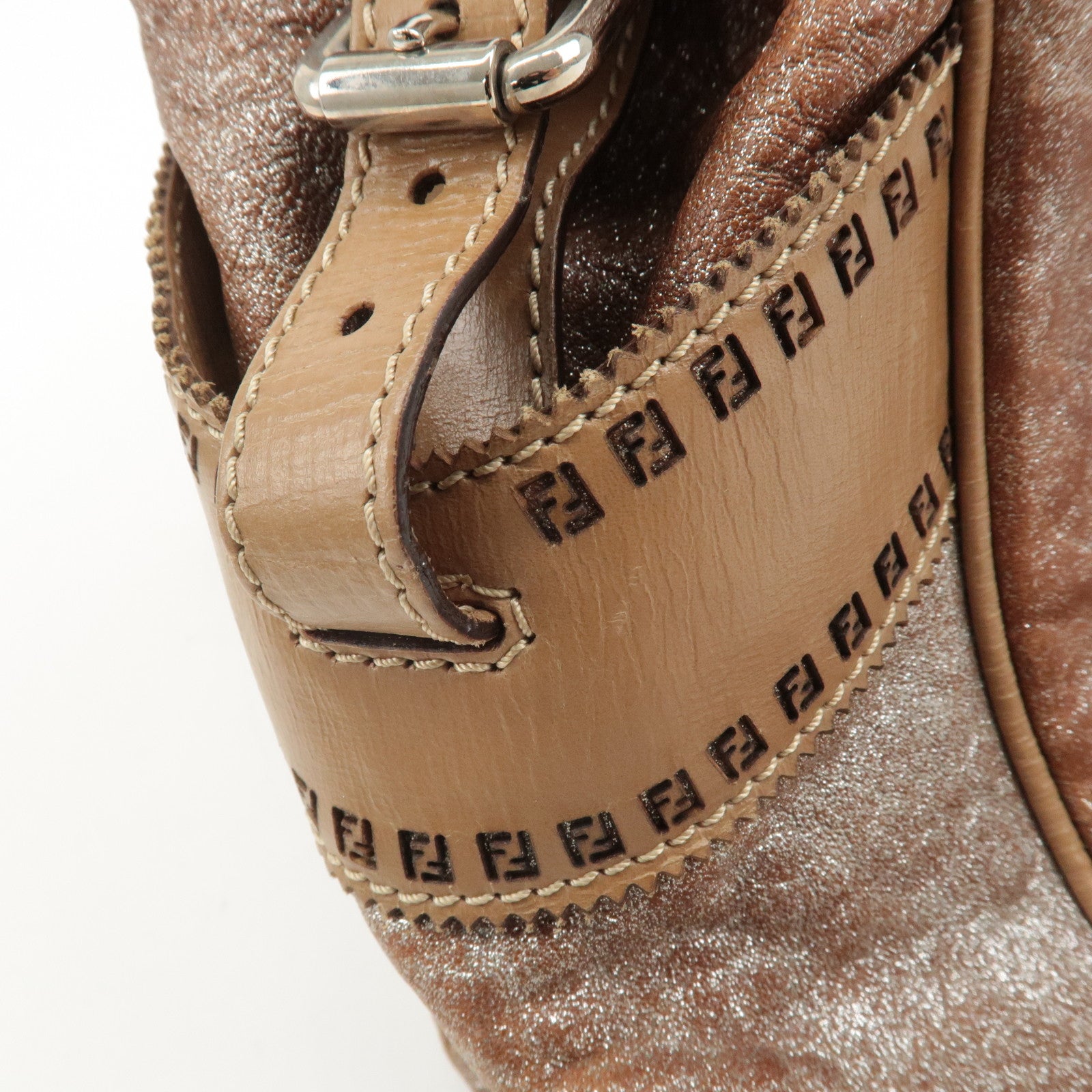 FENDI Ethnico Leather Tote Bag Shoulder Bag Beige 8BN162 Used